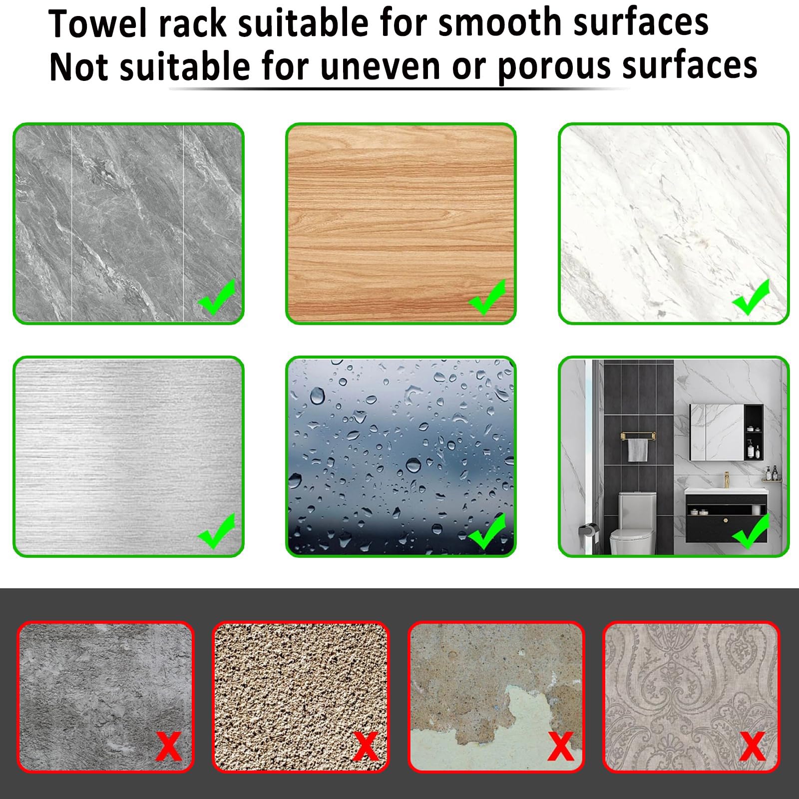 Toalleros, Toallero, Riel para Toallas Autoadhesivo de Acero Inoxidable304 Grueso para Baño, Soporte para Toallas de Baño, Riel para Toallas de Pared Resistente/Negro/40 cm