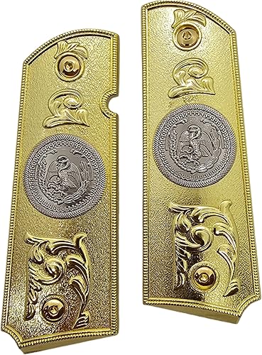 Miniatura 8 de 1911 - Empuñaduras de pistola de tamaño completo, diseño dorado y níquel con corte Ambi para modelos estándar de gobierno y comandante, incluye
