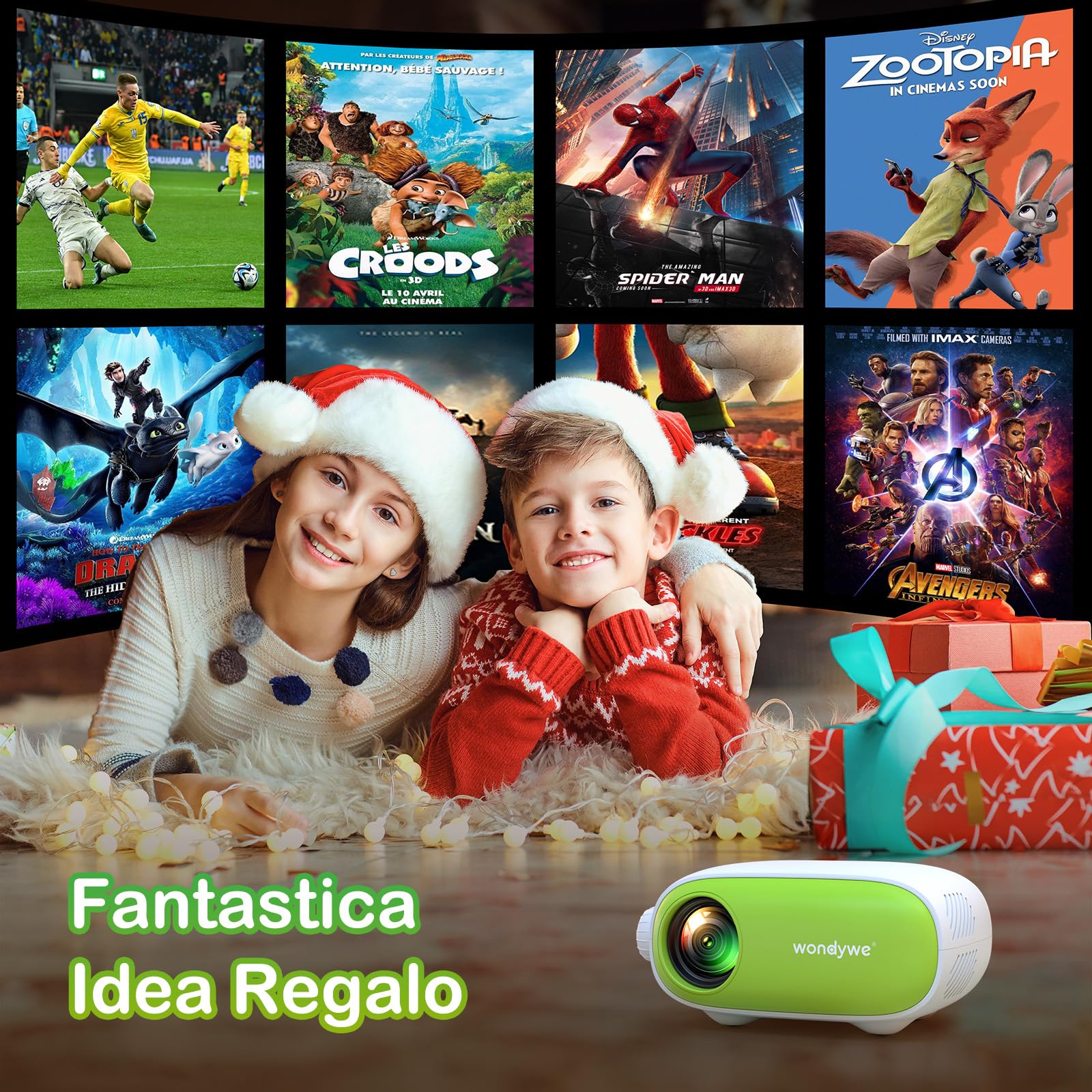 Proiettore Portatile, Regalo per Guardare Film – Immagine da 137 Pollici, 480P, Supporta Chiavetta TV/PC – Designi Ultra Portatile, Mini Proiettore