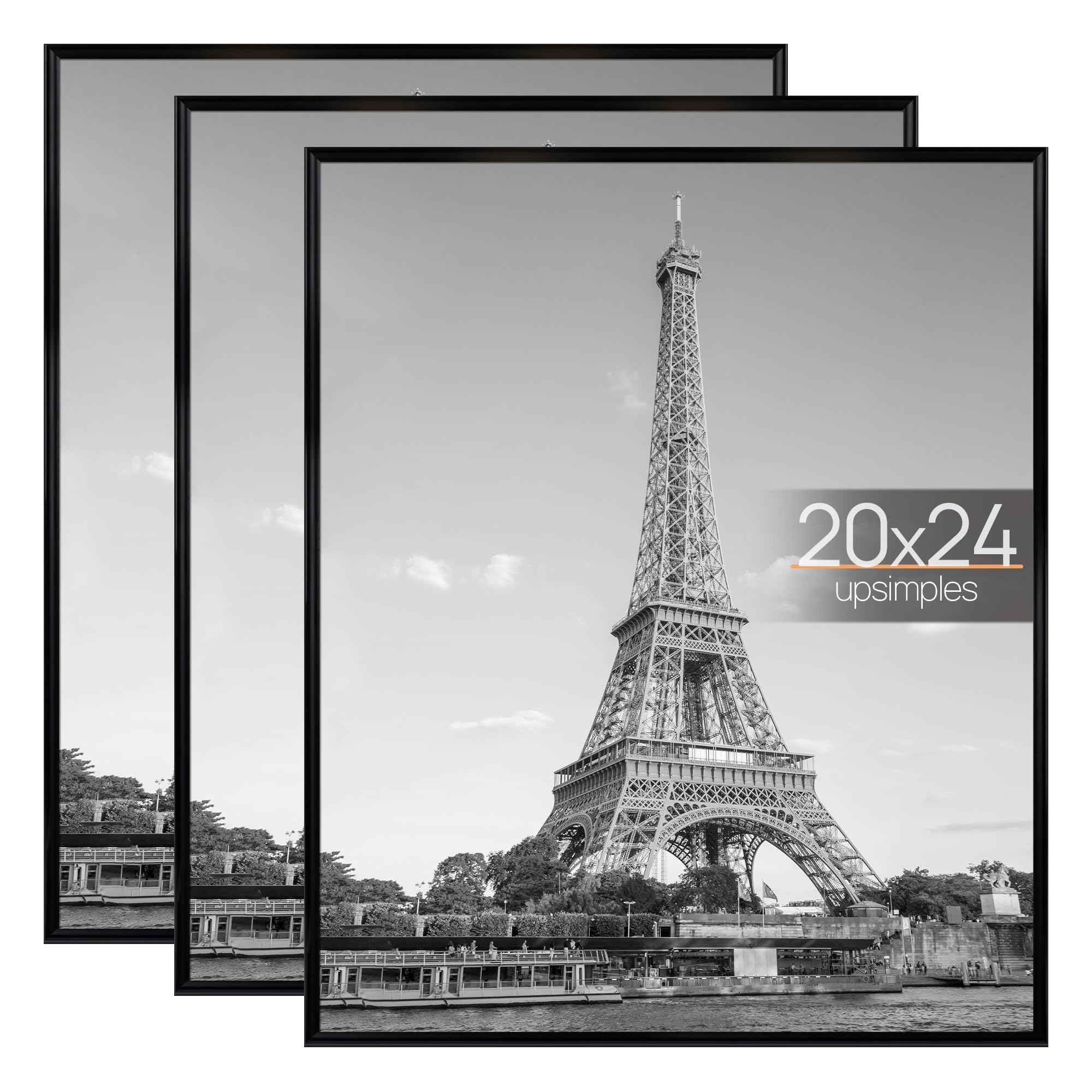 upsimples 20x24 Poster Frame, Easy Slide-In Assembly, Black, 3 Pack