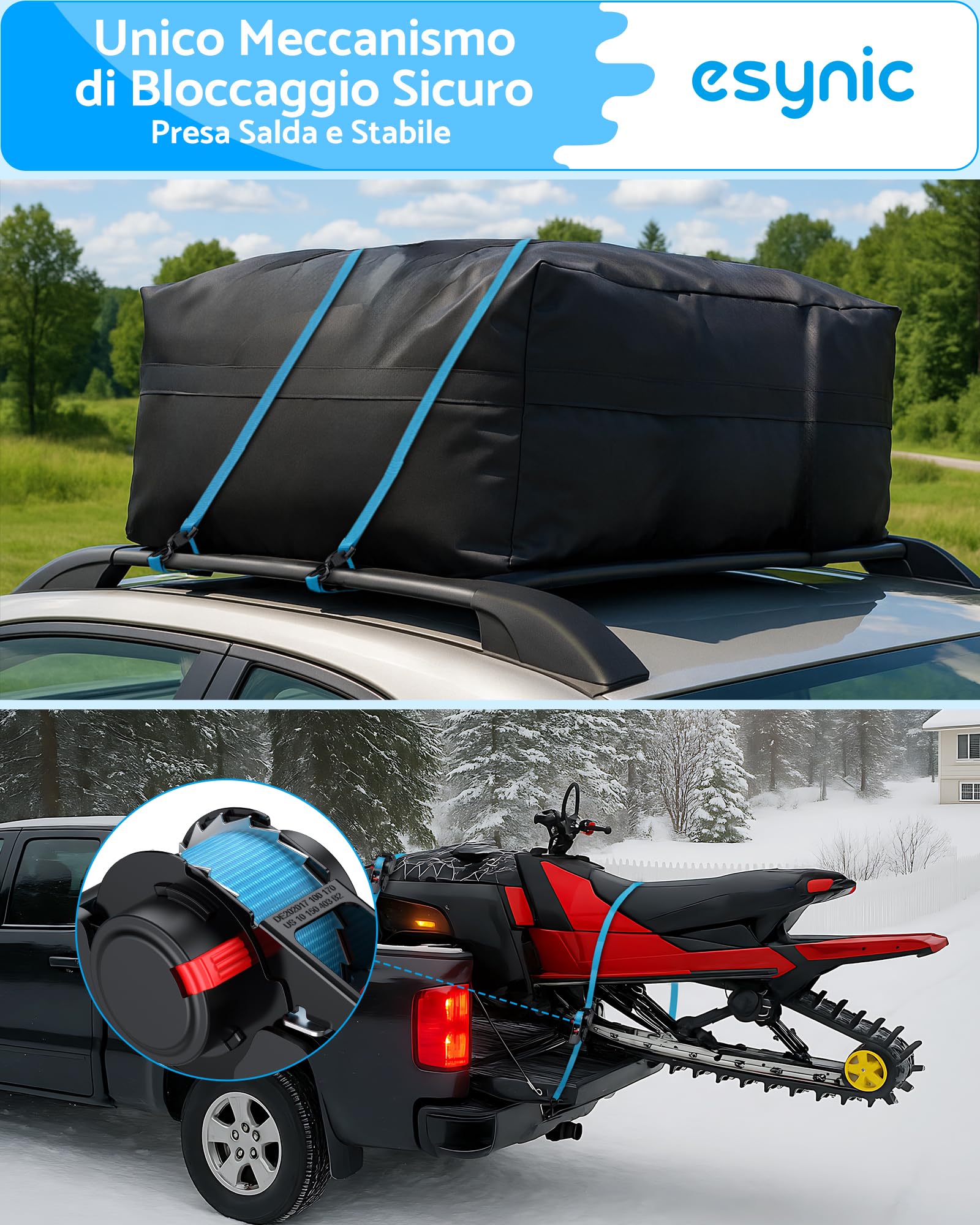 eSynic 4 Pezzi di Cinghia a Crichetto Avvolgitore Automatico Retrattile 3.5m Carico 320KG, Cinghie di Ancoraggio per Trasporto con Gancio di Sicurezza a Molla, Inclusi Anelli di Fissaggio e Custodia