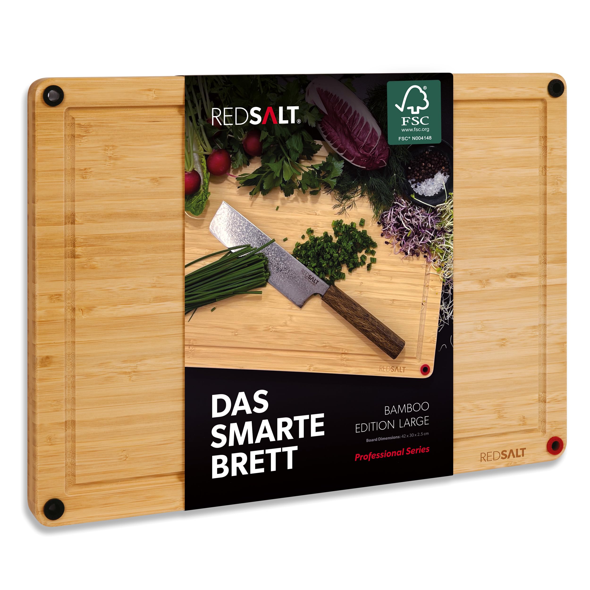 REDSALT® Innovadora tabla de cortar de madera de bambú, grande XL, 50x36x2,5cm, reversible, antideslizante, antibacteriana, surco profundo, tabla prémium para cocina, barbacoa, regalo sostenible