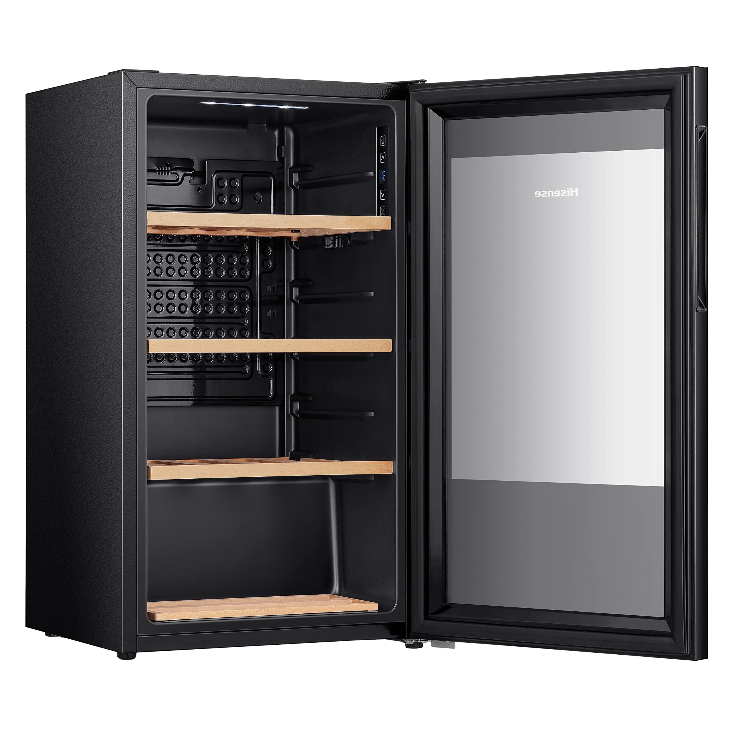 Hisense MWC4894GF - Bodega de Vino de 30 Botellas, monotemperatura, Vidrio Anti-UV, estantes de Madera, Pantalla táctil, iluminación LED, año 2023