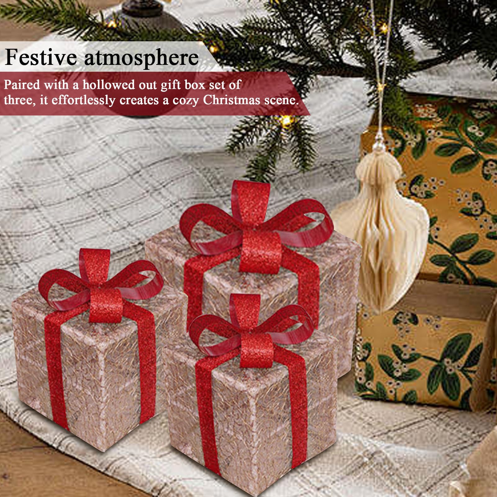 Cajas Iluminadas Navideñas 3 Piezas Decoración LED | Luces LED Para Para Propietarios Apartamento Oficina Hogar Sala De Estar Dormitorio Repisa De Chimenea Entrada Alfeizar