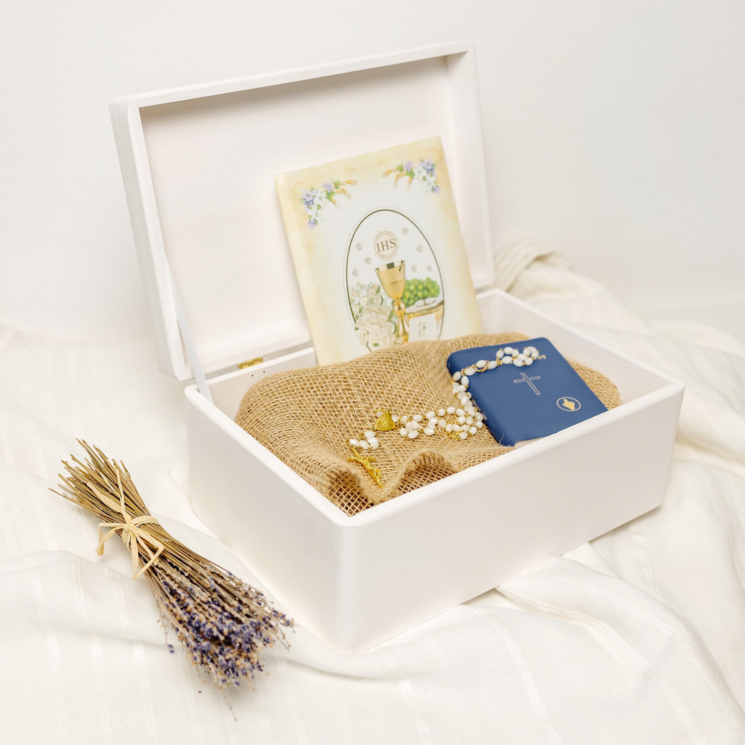 Creative Deco Personnalisé Première Communion Cadeau Boite Blanc | Boîte à Souvenirs en Bois pour Garçon et Fille | Personnalisés - Calice | Personnalisable Idée Coffret Décorations