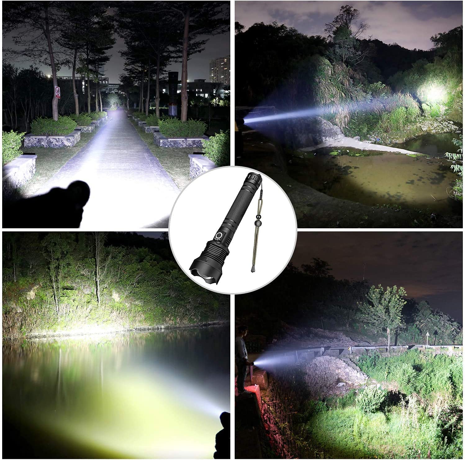Latarki taktyczne o wysokiej jasności 90000 lumenów, super jasna latarka LED na zewnątrz, ładowalna latarka LED (P90+2 * 26650)
