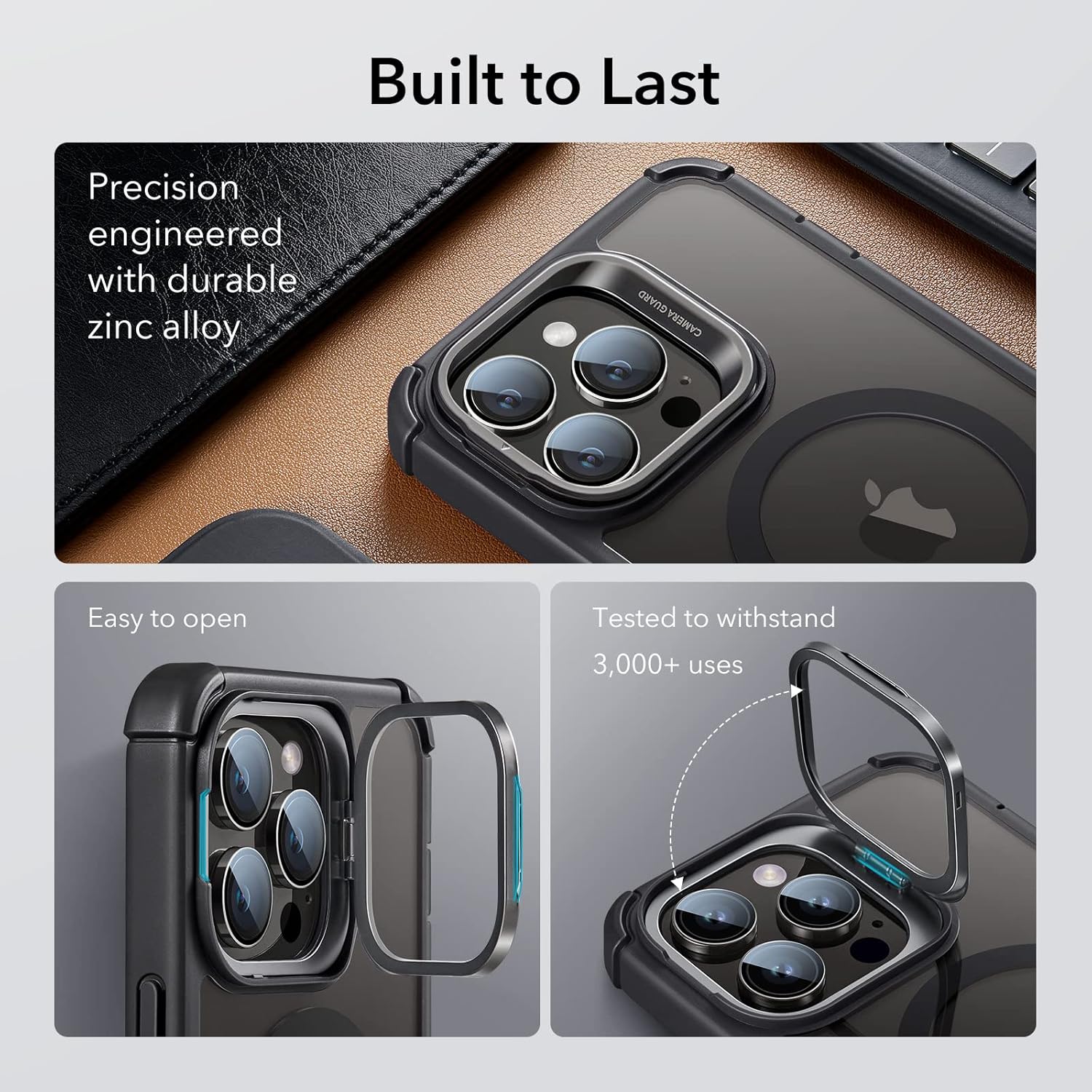 ESR for iPhone 14 Pro Max Case with Stand, Compatible with MagSafe, Full-Body Military-Grade Drop Proof Case with Built-in 9H+ Tempered Glass Screen Protector, Armor Series, Clear Black