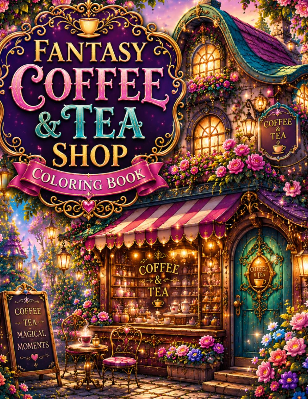 Fantasy Coffee & Tea Shop Coloring Book: Cozy Magical Cafés, Whimsical Tea Houses, Enchanted Coffee Shops & Dreamy Fantasy Interiors for Relaxation, Stress Relief and Creative Calm