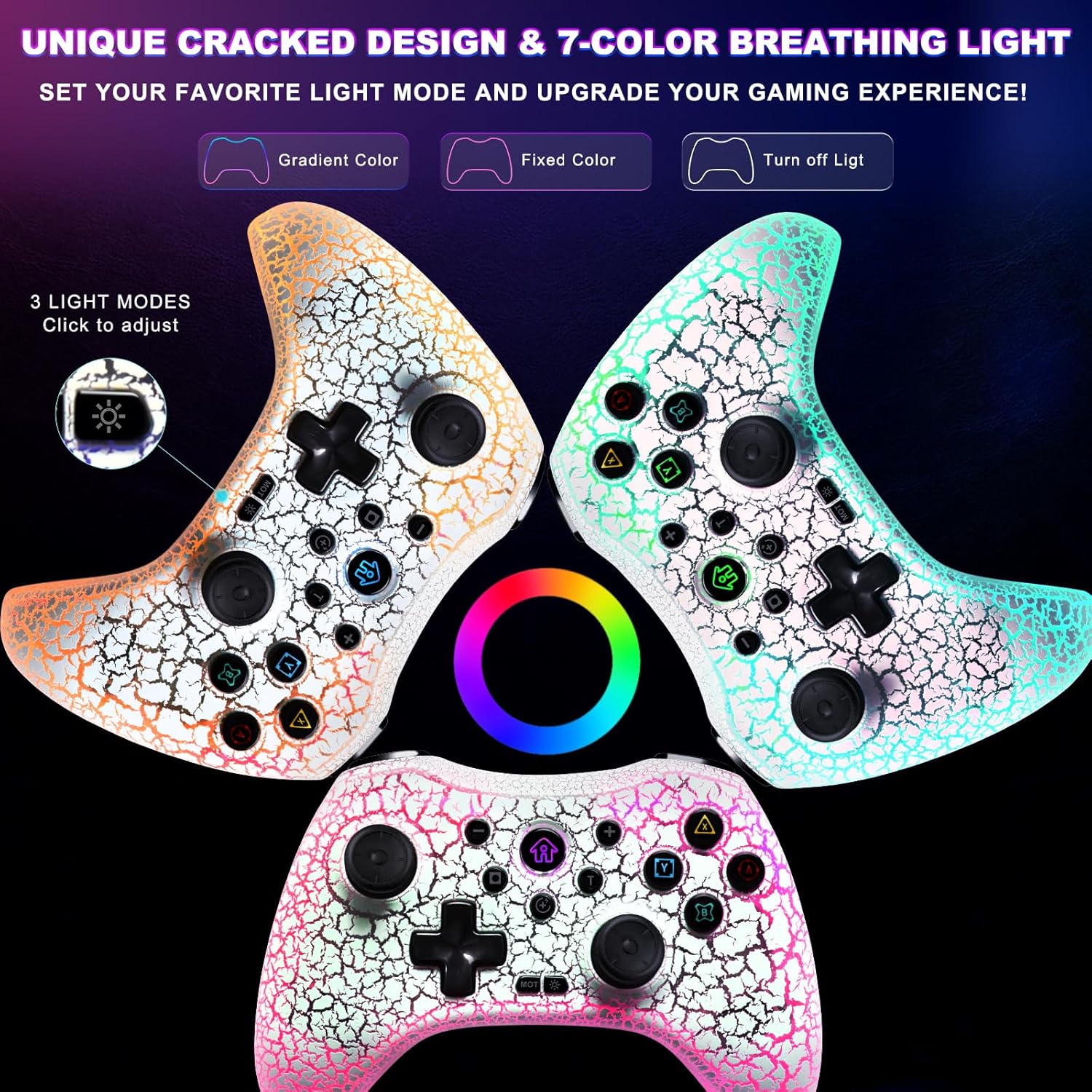Wireless Game Controller Cracked Gamepad for iOS Android PC NS Switch PS4 PS3 Steam Deck: Works with iPhone 15/14/13/X, iPad, Samsung, Call of Duty - Programmable/Turbo/LED Light, Direct Play, White