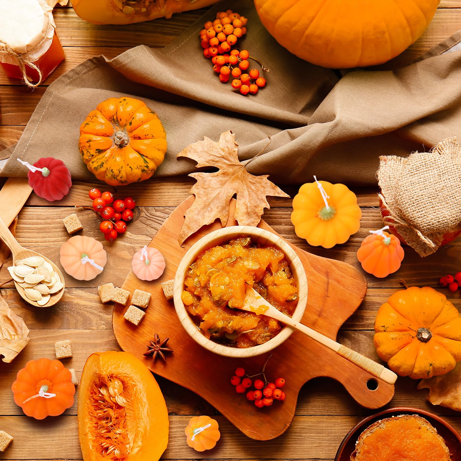 Conelist 8 Stück Herbstkerzen, Erntedankfest, Kürbisform, Soja-Duftkerzen, Herbst-Thema, Kürbis-Teelicht, handgefertigt, Wachs, Erntedankfest, Tischdekoration, Herbstkerzen, Erntedankfest, Herbstparty