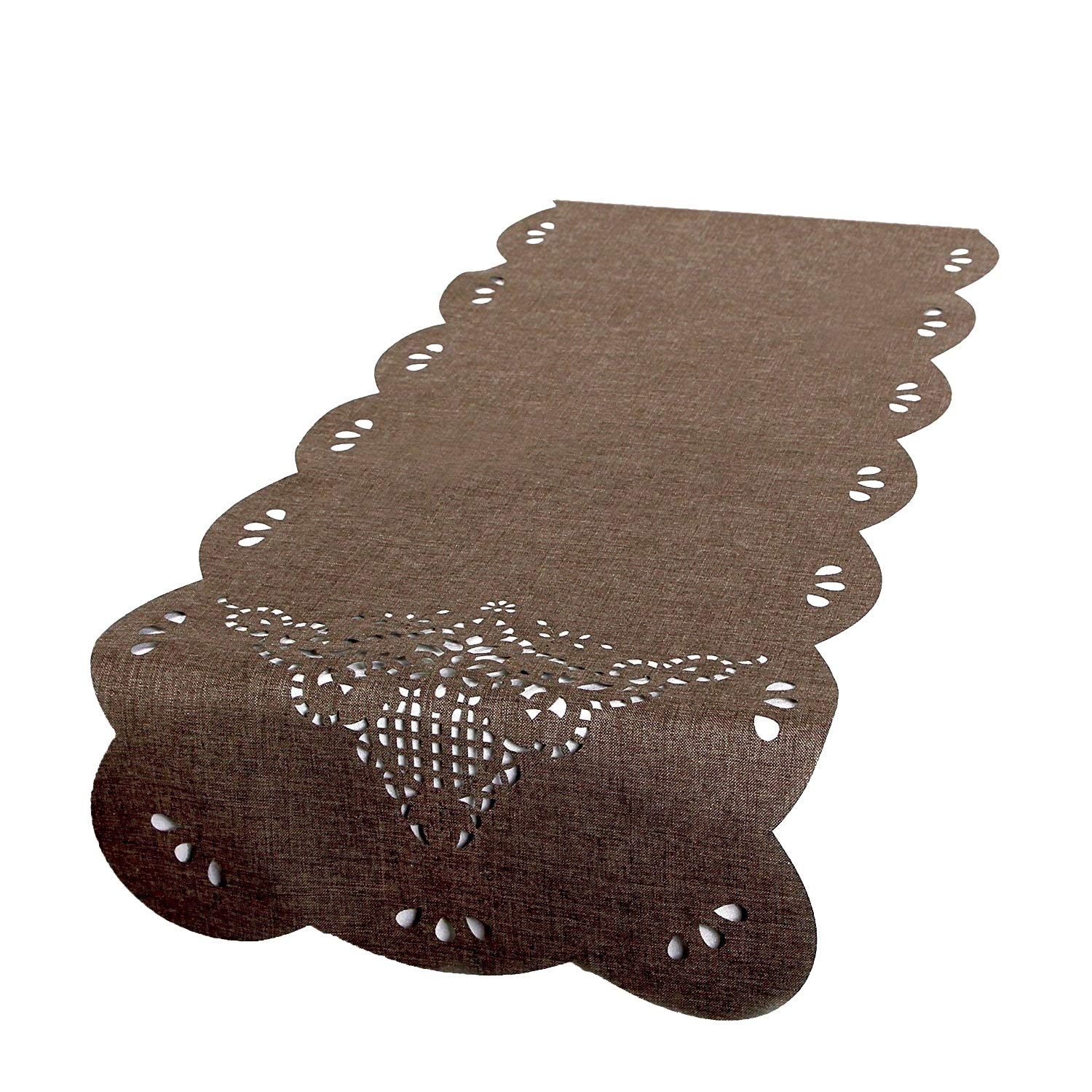 Tischdeckenshop24 Brown Bella Table Runner, 40 X 140 Cm, Modern Table Runner With Laser Cut