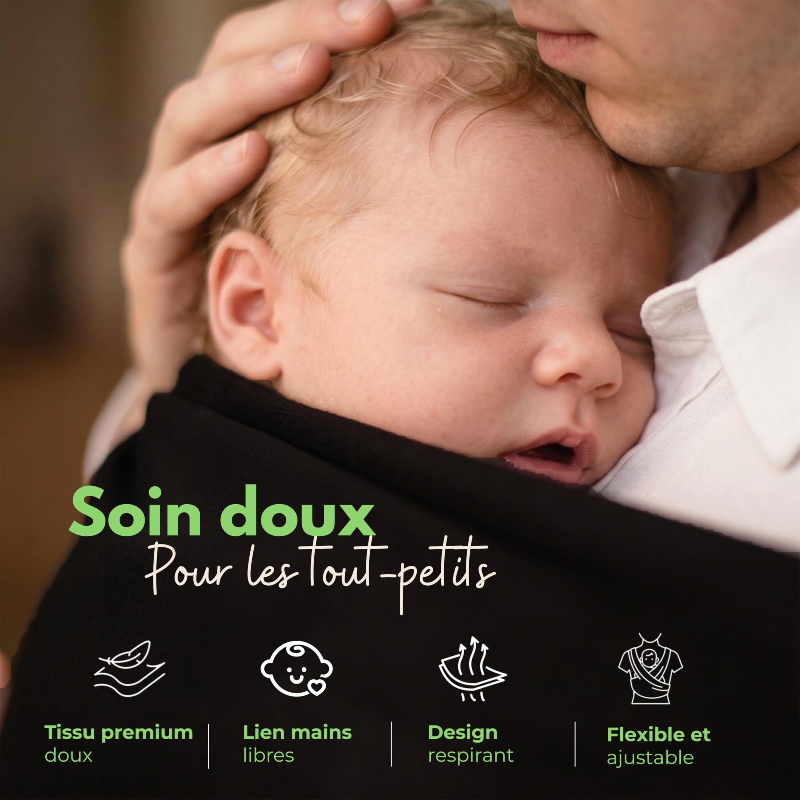 ELDOMA Porte-bébé Noir en Écharpe - Porte-bébé Léger et Respirant, Porte-bébé en Écharpe Mains Libres, Porte-bébés du Nouveau-né au Tout-Petit, (3-15kg / 7-35lbs)