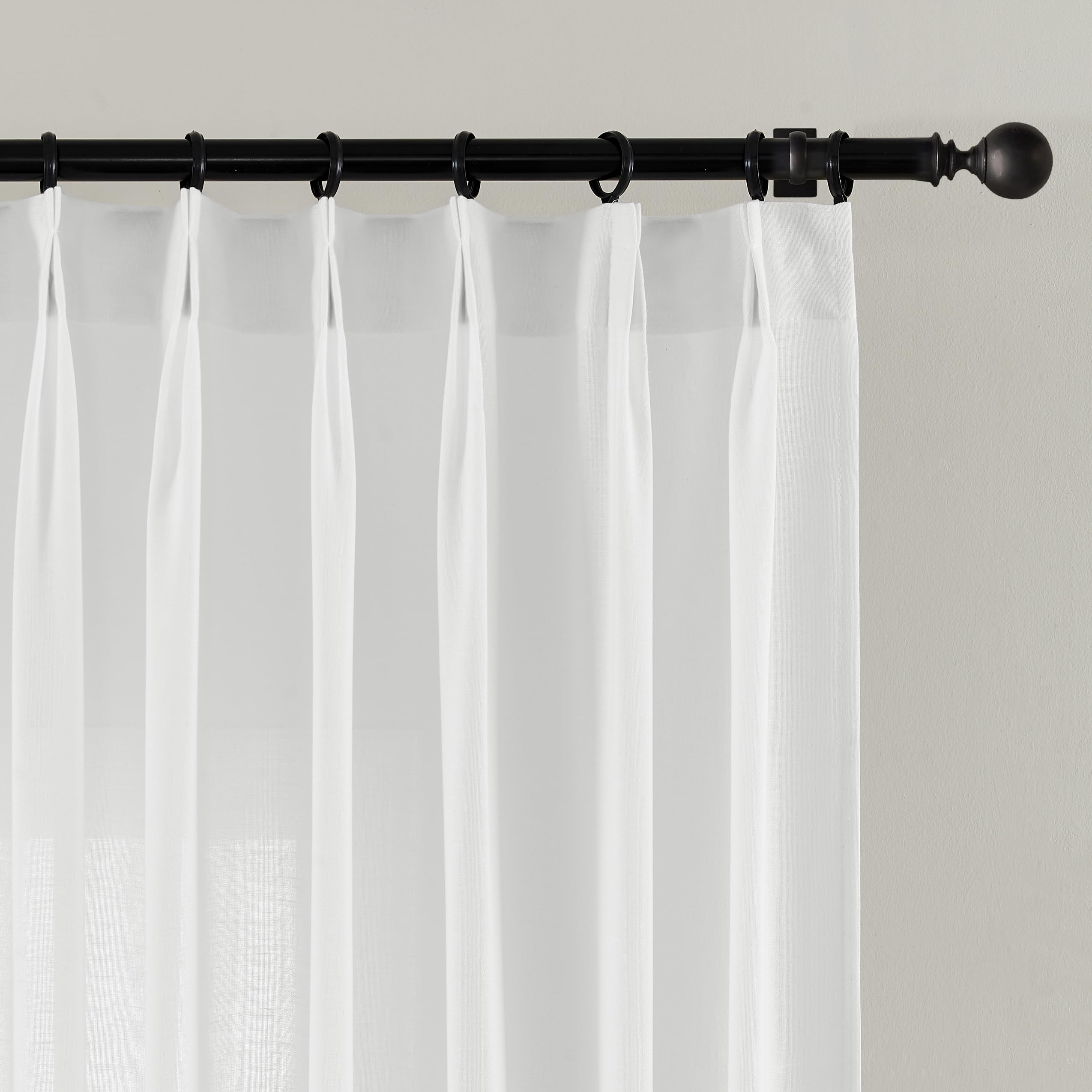 SHINELAND Linen Blended White Light Filtering Window Curtains 2 Panels ...