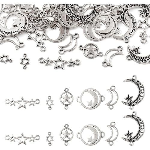 Beadthoven Bracelet Jewelry Connectors Charms Links for Jewelry Making, Antique Silver Metal Filigree Charms Golden Cubic Zirconia Charms Pendants Connectors for Earrings Bracelet DIY Findings