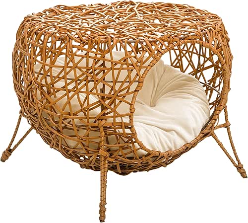 PawHut Panier Niche Maison pour Chat sur Pied en rotin