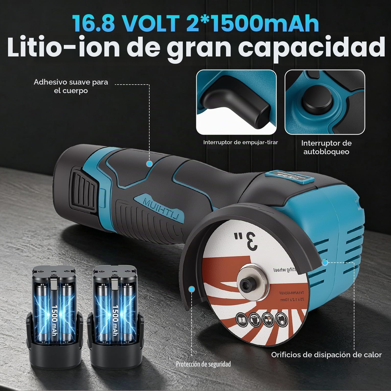 Mini amoladora angular, batería de 16,8V Mini Flex con 2 baterías de 1500mAh, 19500 RPM, juego de 20 discos (metal/madera/piedra) y maletín de herramientas, lijadora eléctrica para lijar, pulir