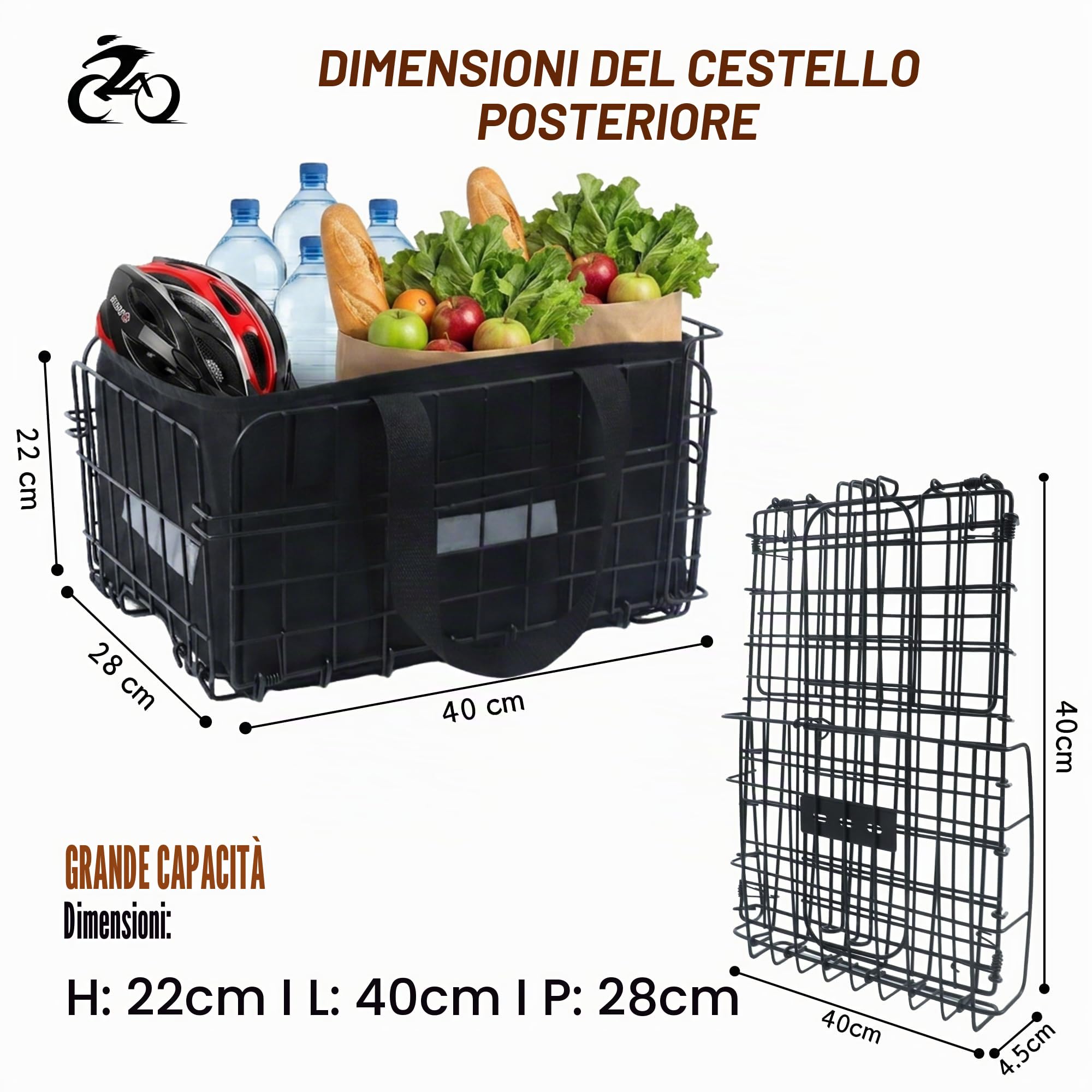 Wdmiya Cestino posteriore per bicicletta, cestino pieghevole per bicicletta con rete per bagagli, fodera portatile e copertura impermeabile per il pendolarismo, lo shopping o i viaggi brevi