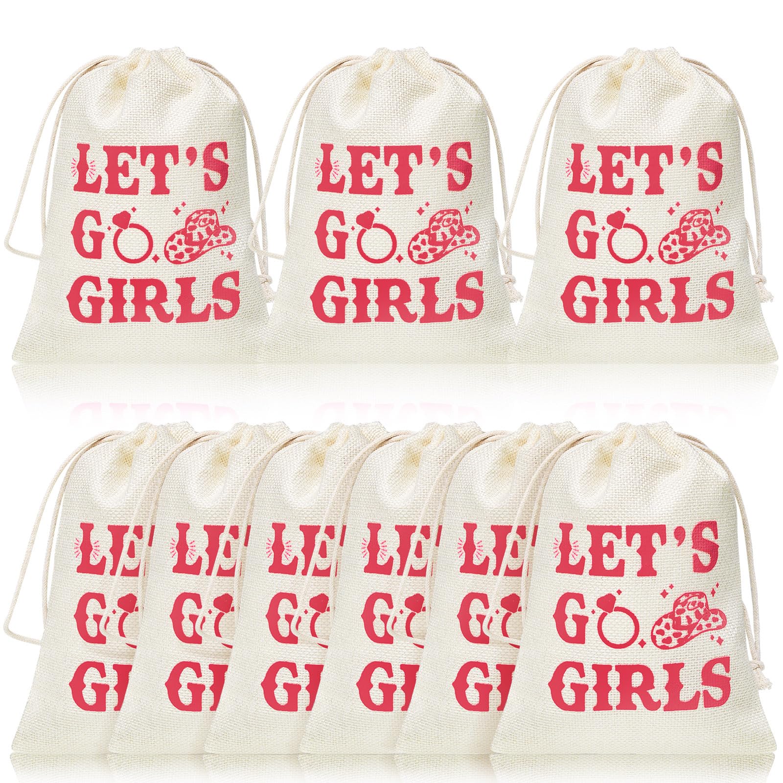 Dunzy 12 Pieces Let's Go Girls Party Bags Bachelorette Western Cowgirl Recovery Bags with Drawstring Bridal Shower Party Favor Wedding Bachelor Party