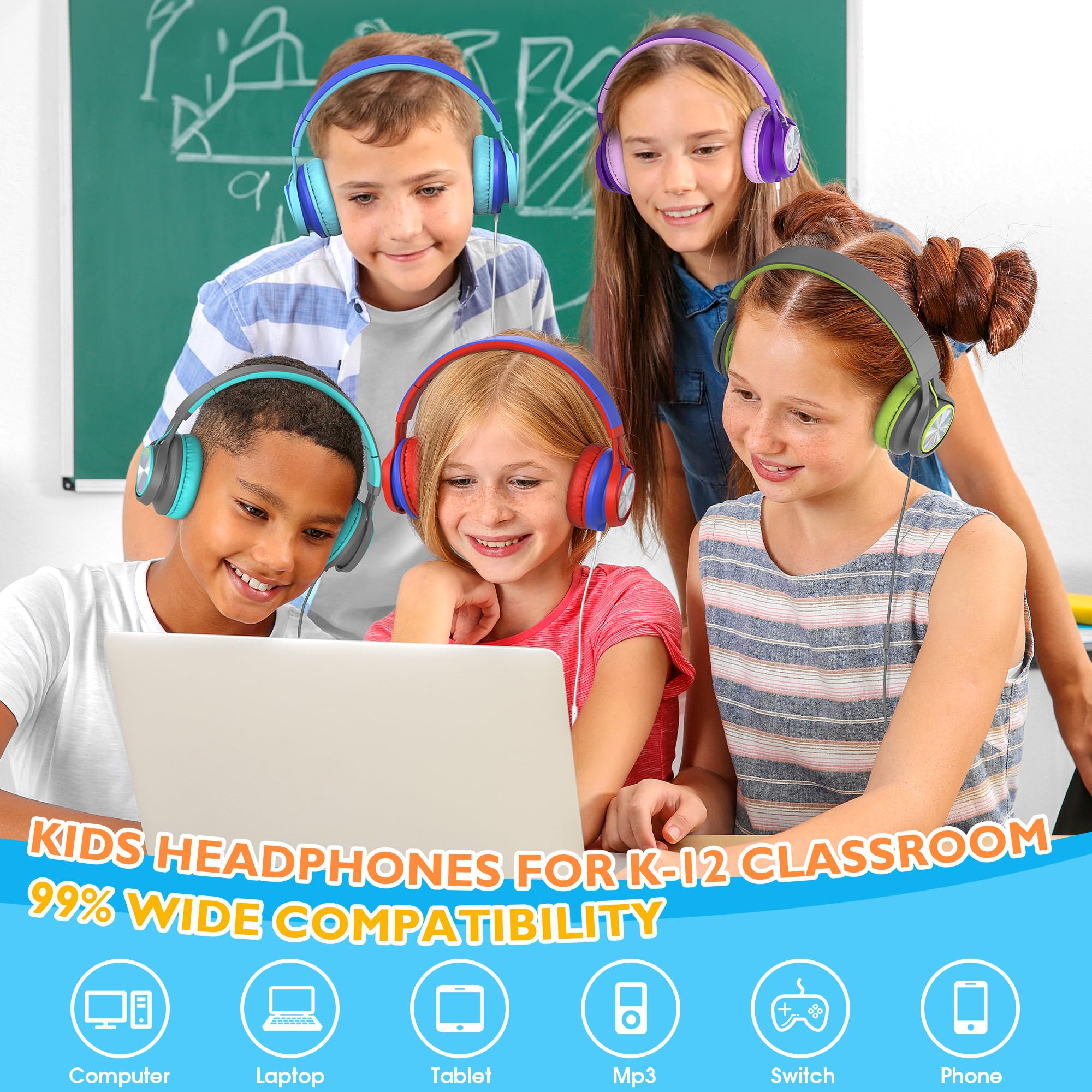 Ailihen Classroom Headphones 10 Pack C8 On-Ear Wired - Dettaglio