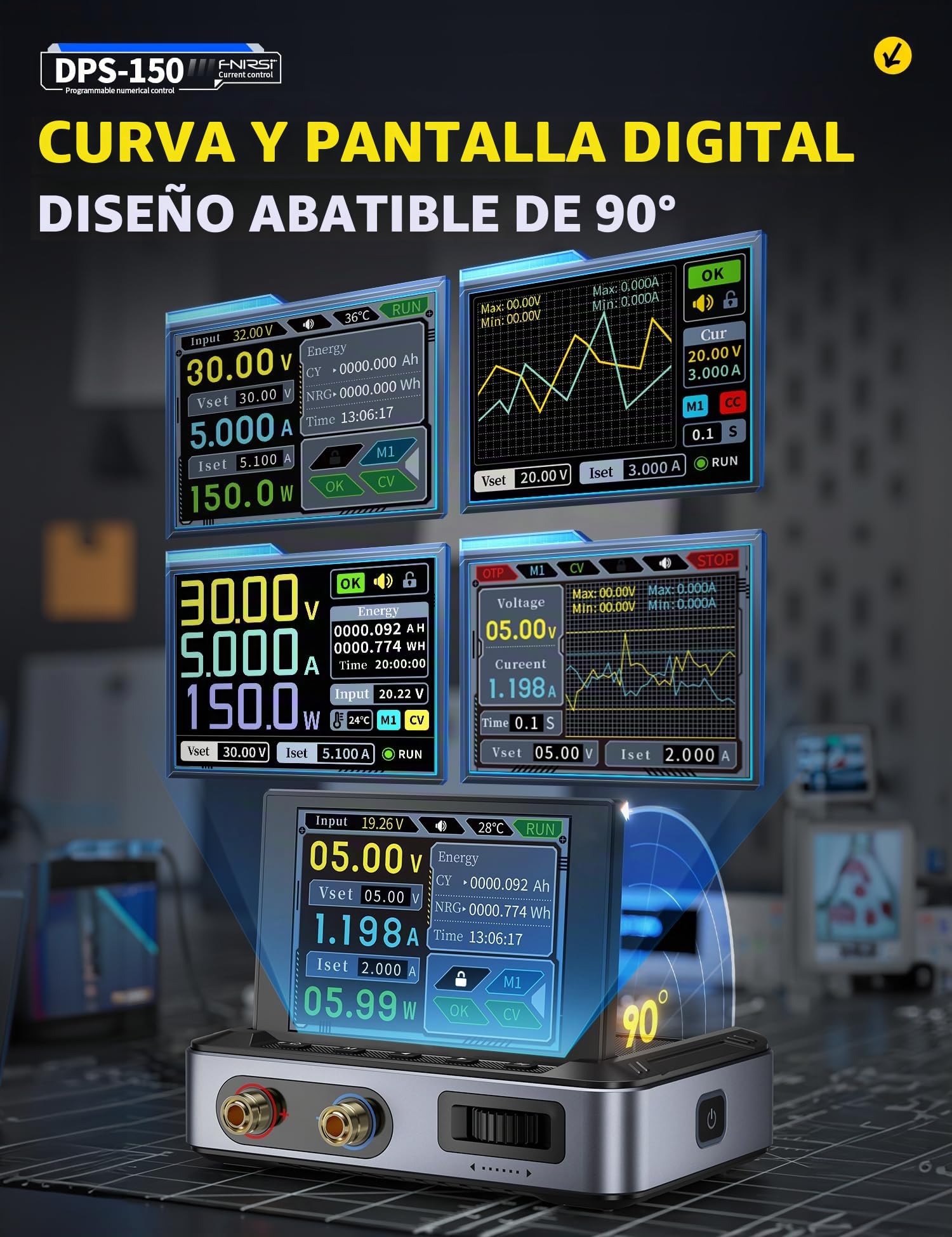 FNIRSI DPS-150 Fuente de alimentación CC Variable, 0-30 V 0-5 A CC Ajustable CNC Fuente de alimentación con Pantalla IPS de 4 dígitos, ondulación de Potencia de <20 mV, Entrada PD/QC/DC, Fuente de