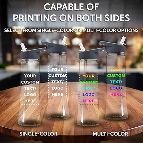 Miniatura 6 de DISCOUNT PROMOS Botellas de plástico personalizadas con boquilla de bebida de 22 onzas, juego de 100 unidades, paquete personalizado a granel, ideal