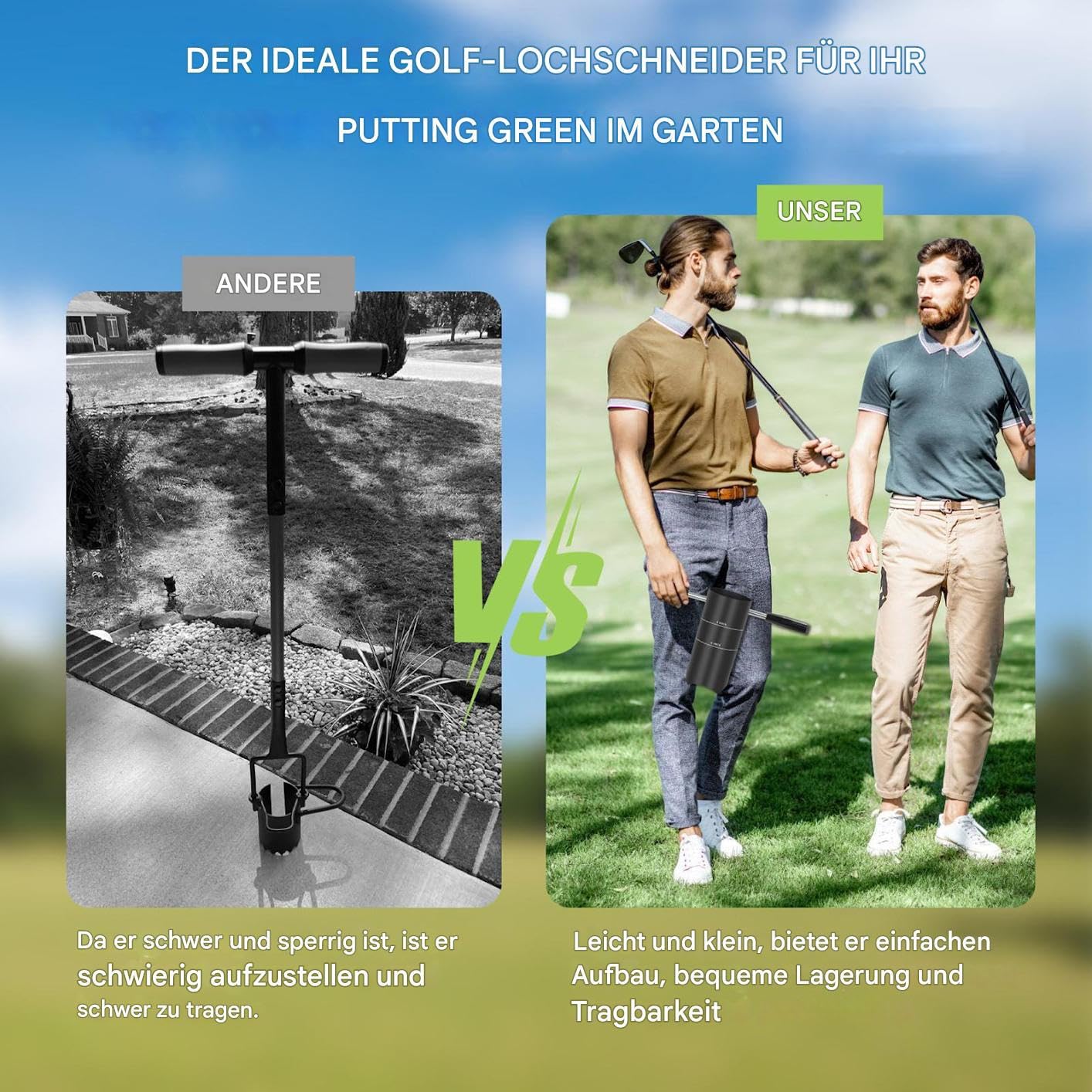 Copa de hoyo de golf portátil Práctica De Excavación Portátil Y Estándar | Cavador De Hoyos Estándar Con Mango Desmontable Para Juego De Bolas Al Aire Libre En Patio, Césped Y