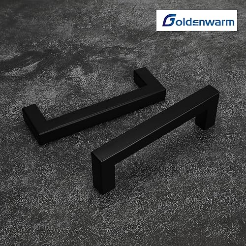 Miniatura 3 de Goldenwarm LSJ12BK. - Manijas de barra cuadrada para cajón de armario, color negro, herrajes negros modernos LSJ12BK para cocina y baños, manijas de