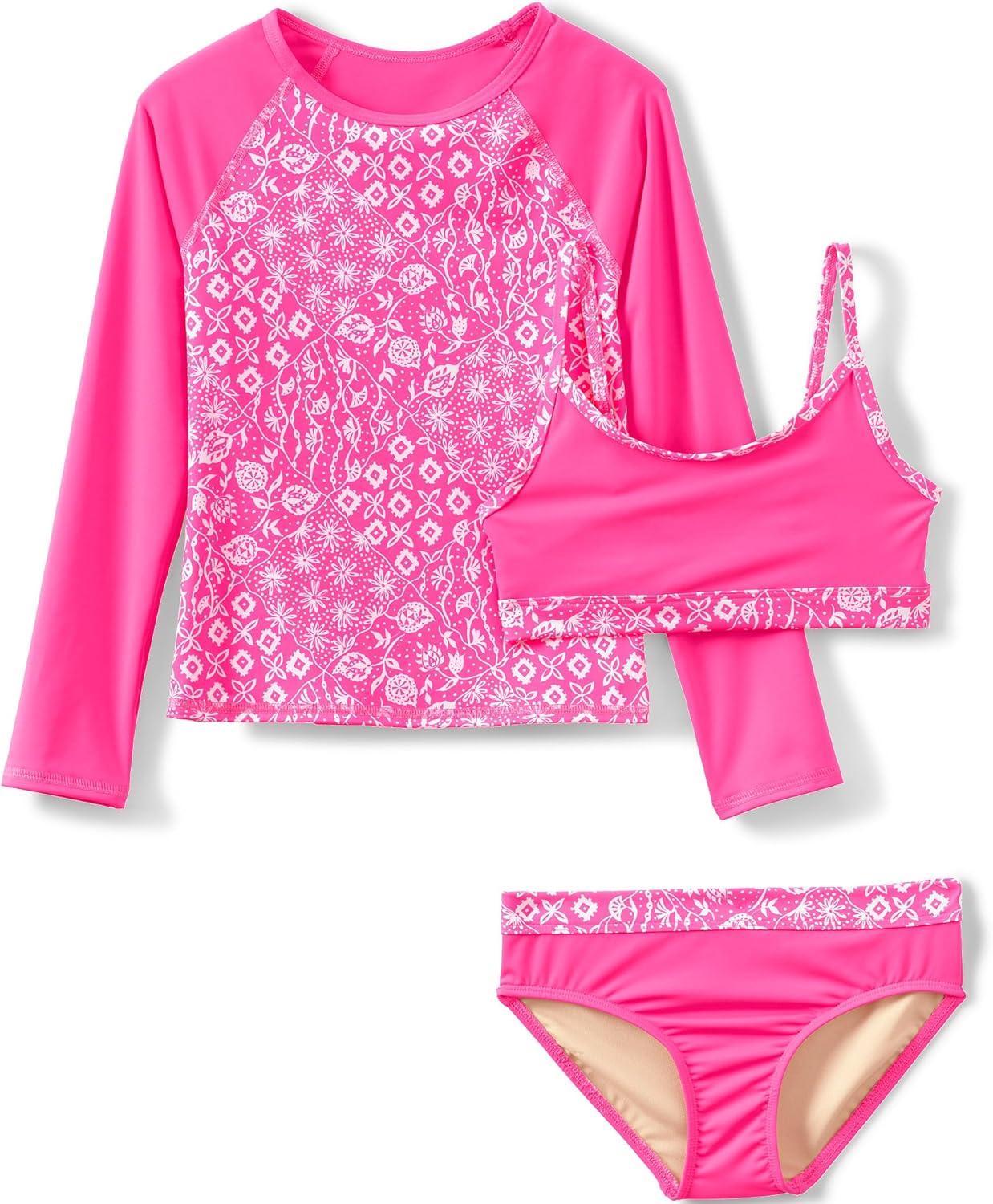 Lands' End Big Girls 3 Piece UPF 50 Sun Protection Rash Guard Set