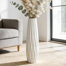 White Tall Floor Vase, 24" / 60 cm Ceramic Large Vase for Living Room, Office, Bedroom, Modern Home Decor, Decorative Flower for Pampas Grass, Wedding Centerpieces