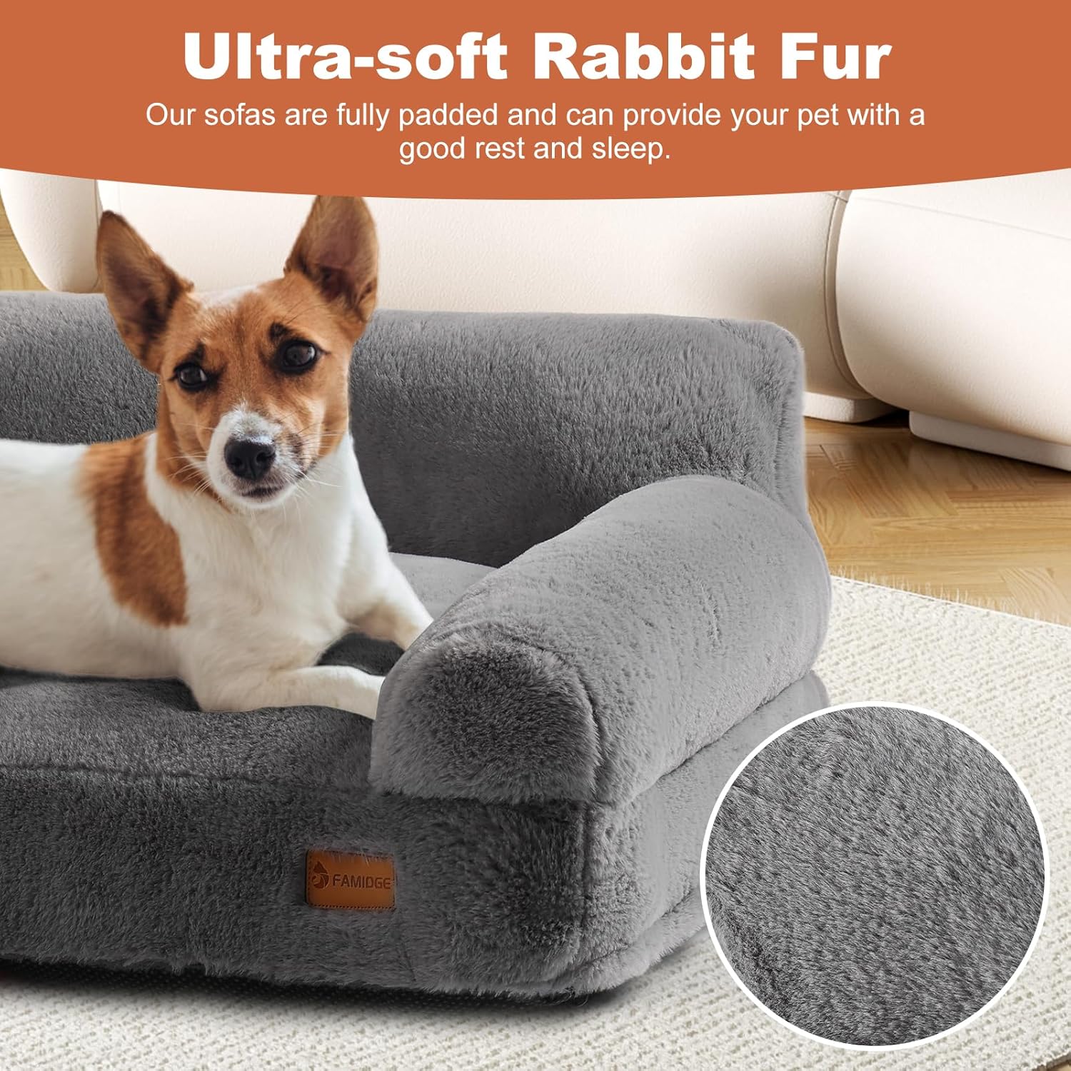 Dog Couch Bed - Cat Bed for Indoor Cats, Calming Pet Sofa Puppy Sleeping Nest with Removable Washable Cover, Cute Dog Puppy Couch and Lounge Chair for 45lbs Cat & Small Medium Dogs(Light Grey)