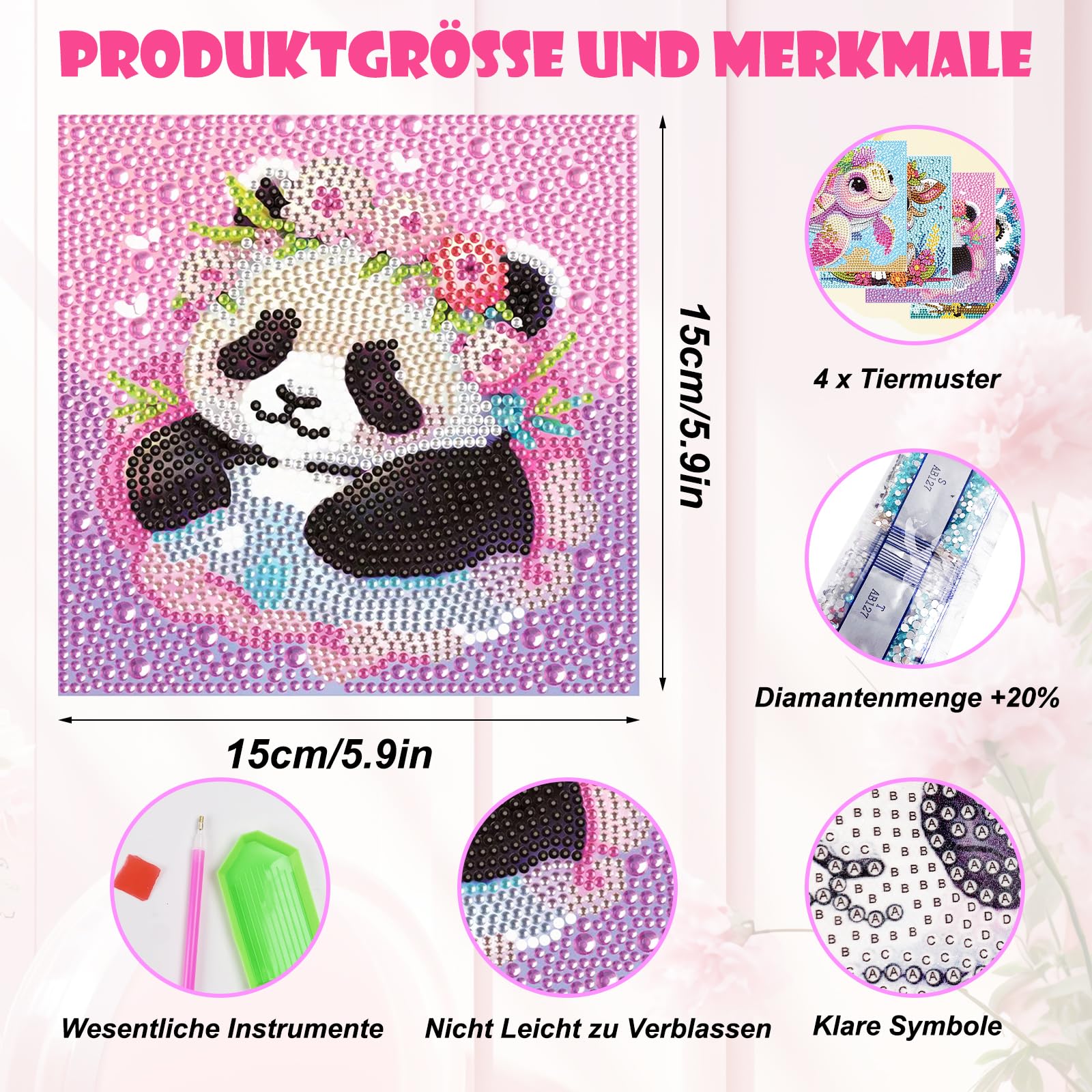 4 Stück Diamond Painting Set Für Kinder – 15x15 Cm, 5D Tiermotive Zum Basteln