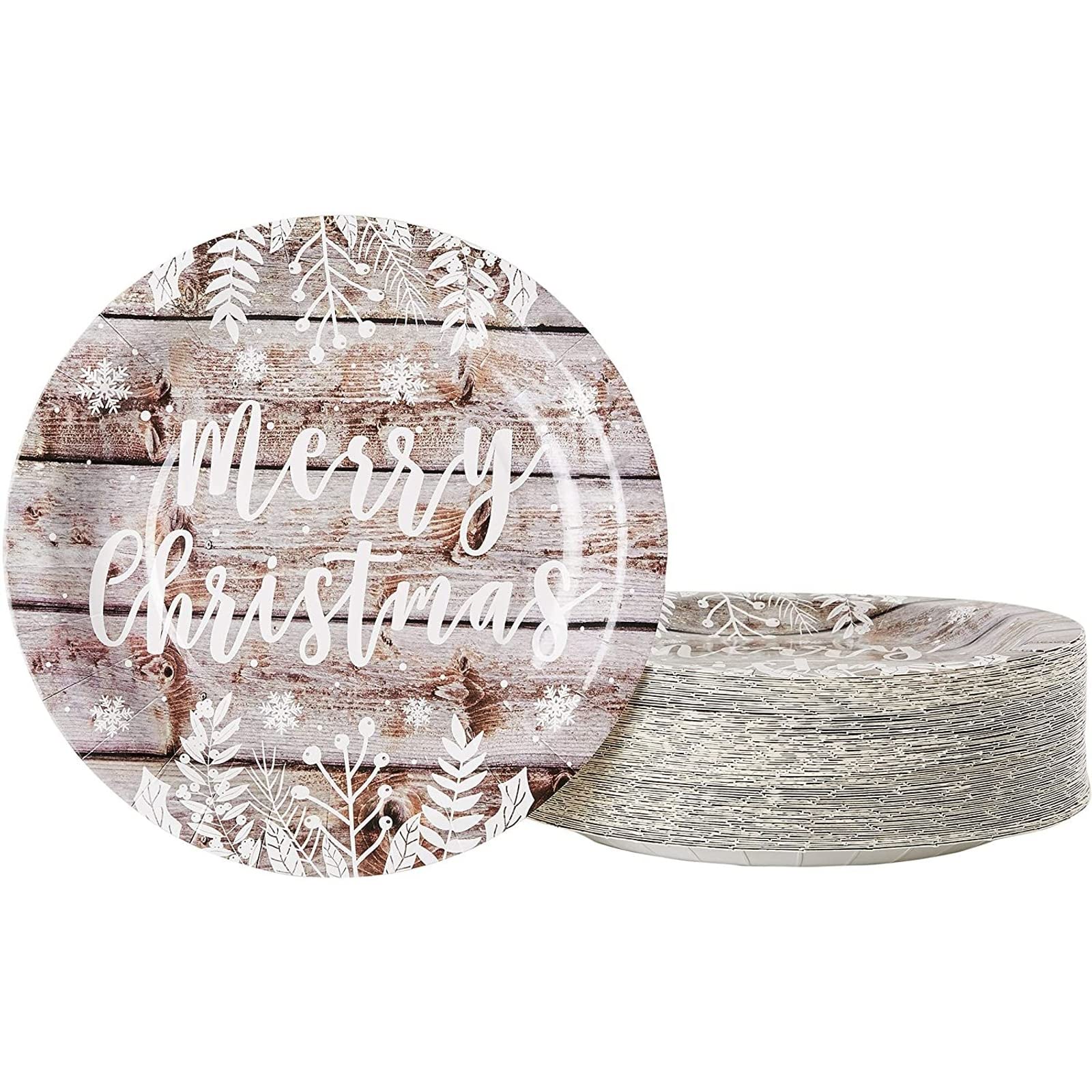 Assiettes en carton de Noël rigides au design de bois rustique chic | x80