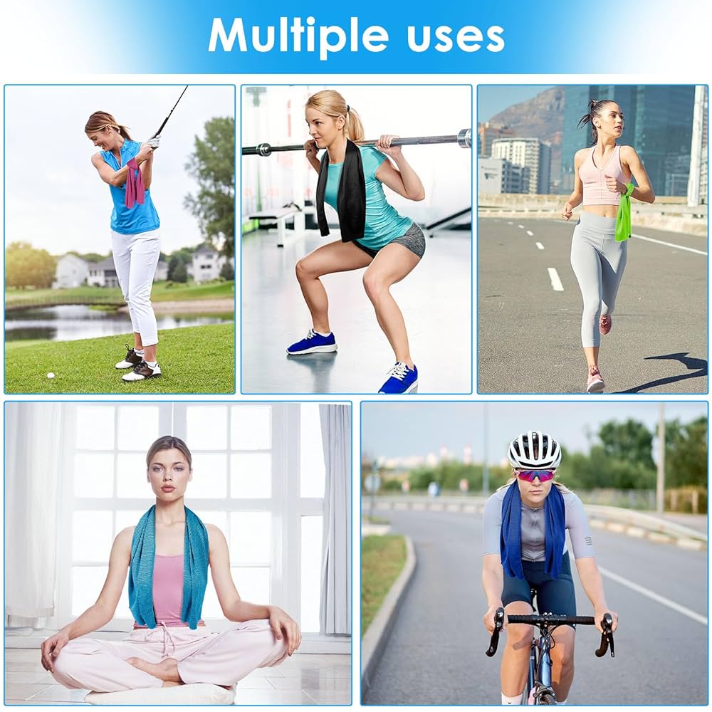 Nemlistey 4 Pack Cooling Towels, Soft Breathable Cooling Towels For Neck And Face, Microfiber Gym Towels For Men And Women With Waterproof Bag & Carabiner, Sweat Towel For Yoga, Golf, Hiking