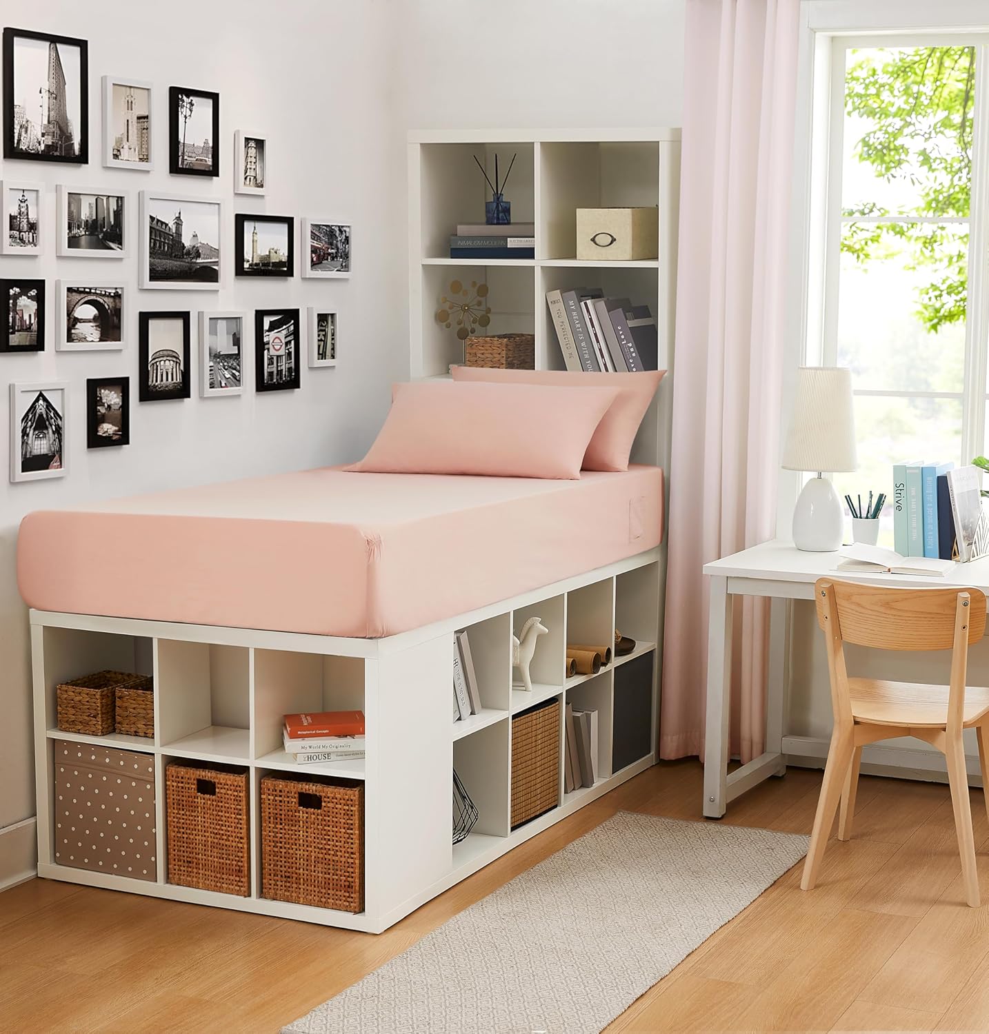 Linen Closet Juego de sábanas de algodón liso de 4 piezas