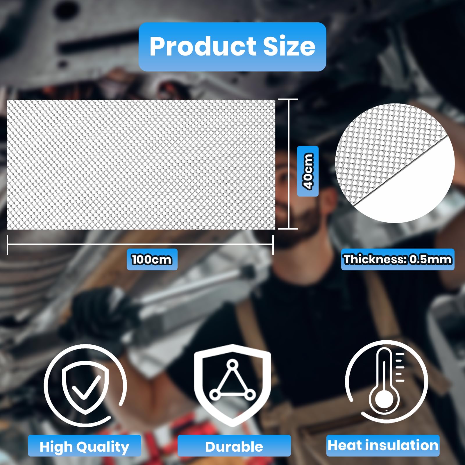 Yizhet Pellicola Isolante Termico, 100cm x 40cm Foglio di Alluminio Goffrato 0.5mm per Auto e Moto, Protezione Termica di Alta Temperatura fino a 650°C, Flessibile, Leggera, Durevole e Resistente