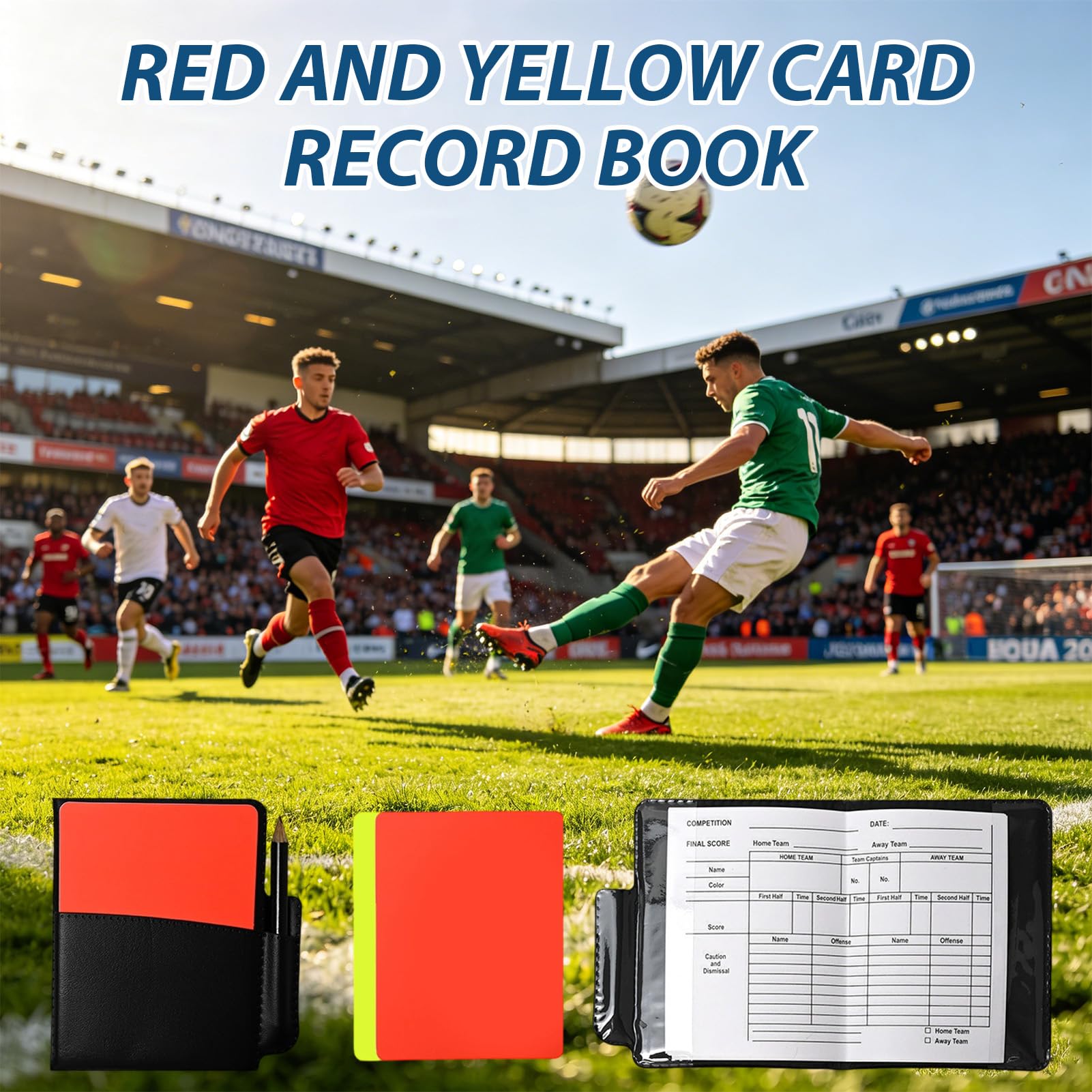 Tarjetas Árbitro de Fútbol PVC Rojas y Amarillas con Silbato, Libro de Puntos, Brazaletes de Capitán