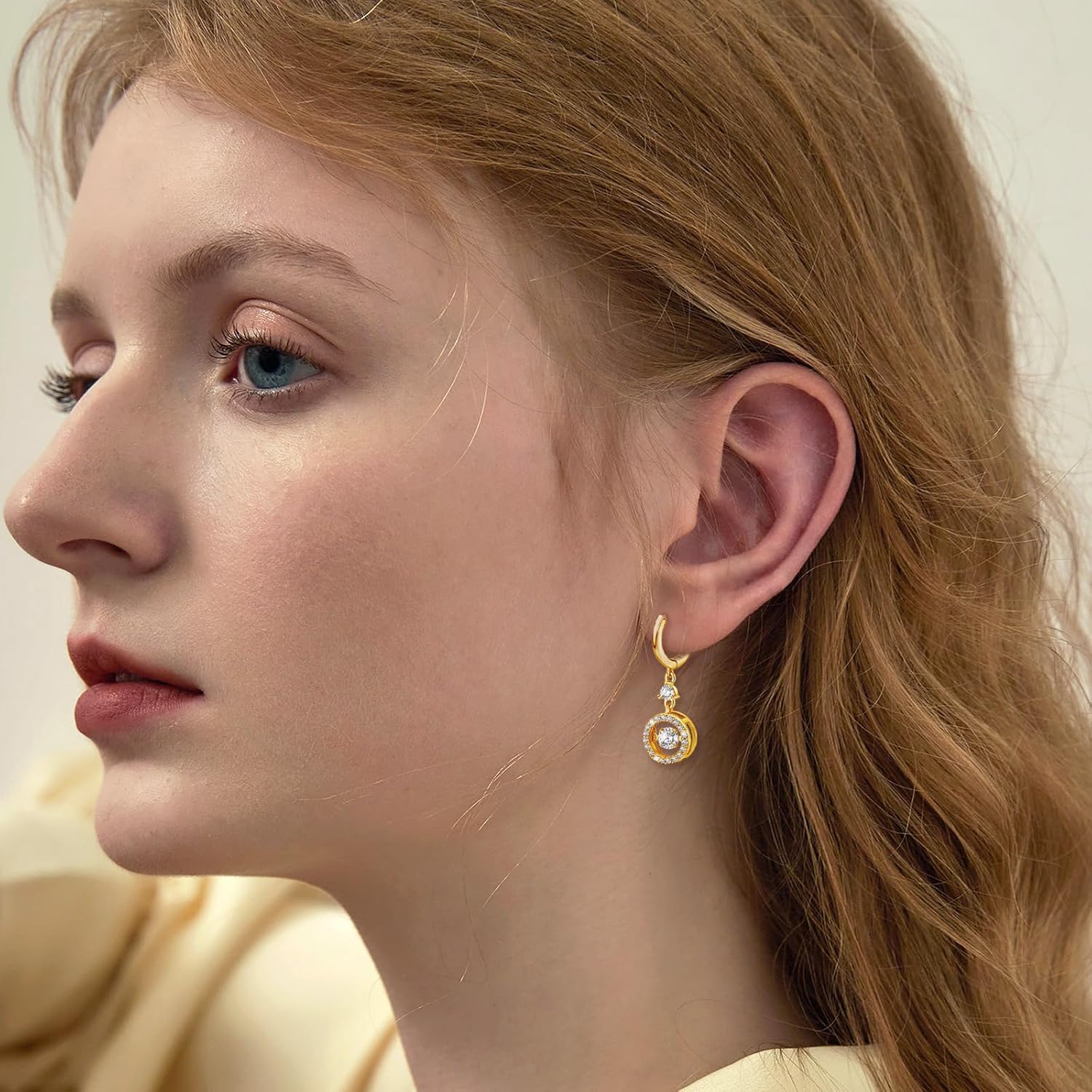 Sterling Silver Huggie Hoop Earrings with Charms Gold Dancing Diamond Drop Dangle Earrings for Women Round Halo CZ Sparkling Dangle Hoop Earrings Clear Crystals Fashion Jewelry Gifts for Birthday - Image 5