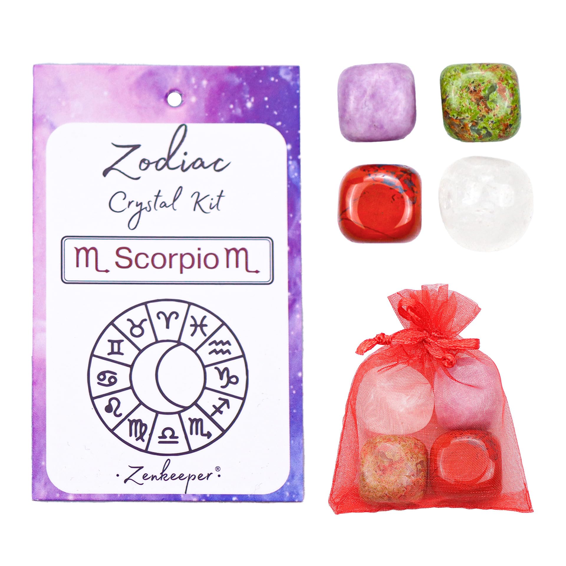 Zenkeeper Scorpio Tumbled Crystal Set, Zodiac Sign Gemstones Set