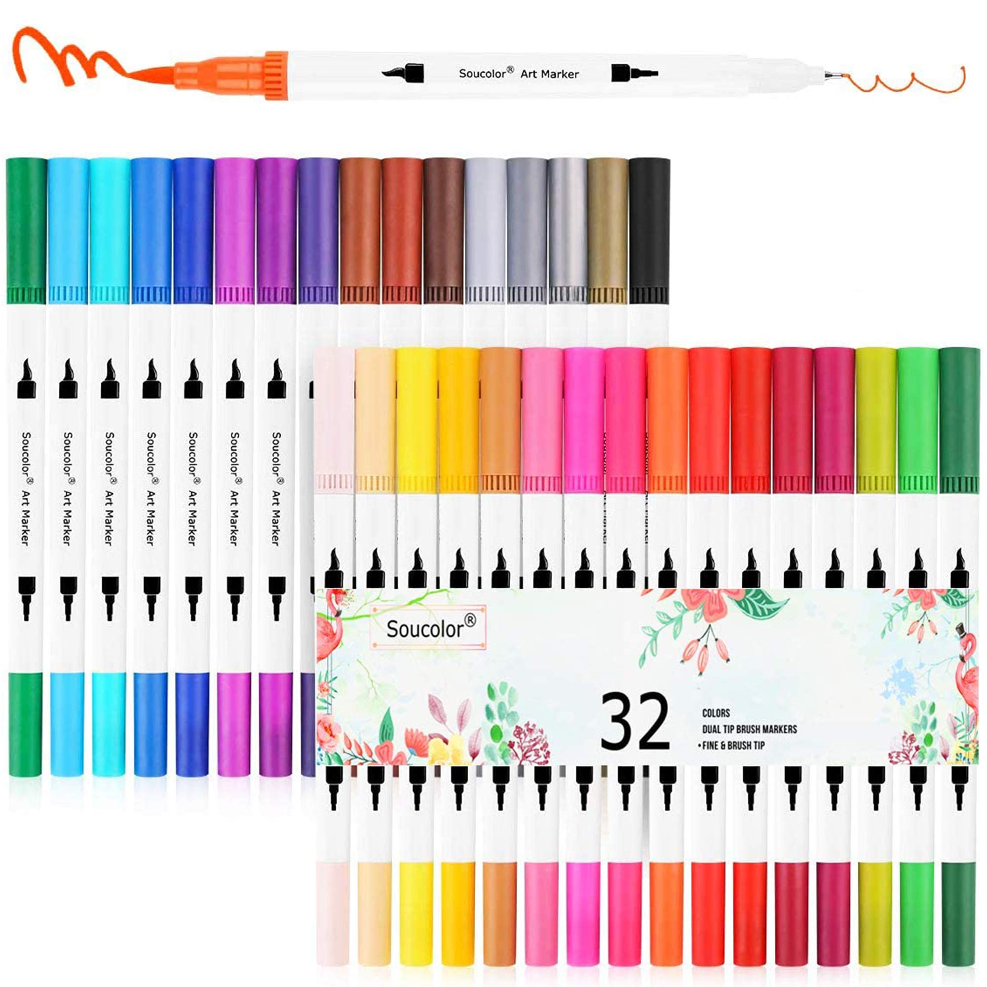 Artist Brush Markers Pens for Adult Coloring Books, 32 Colors Numbered