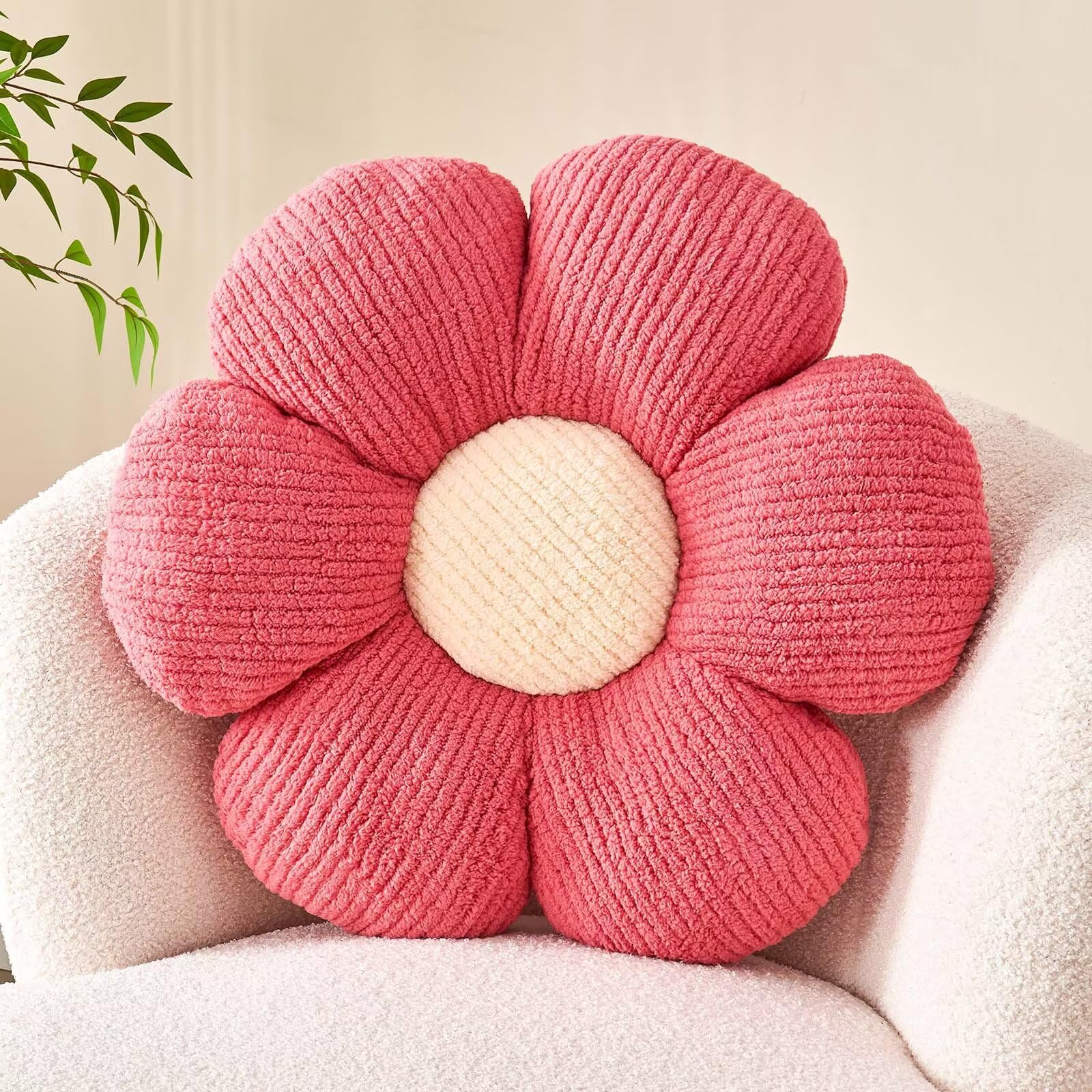 Kcvvcr Flower Throw Pillow, Soft Peach Pink 19.6" Shaped Floor Pillow for Home Decor, Cute Aesthetic Plush Decorative Pillows for Bed, Sofa, Couch