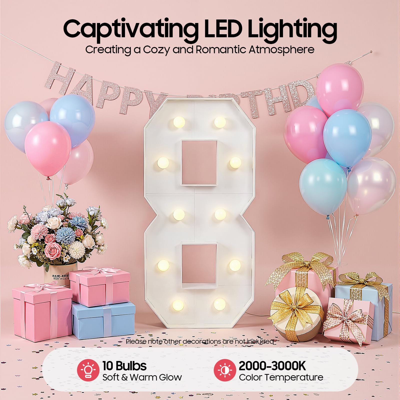 Lampada a LED con numeri illuminati, numeri di candela, dimmerabili, luce bianca calda, per feste di compleanno, decorazione per tavolo da parete (8)