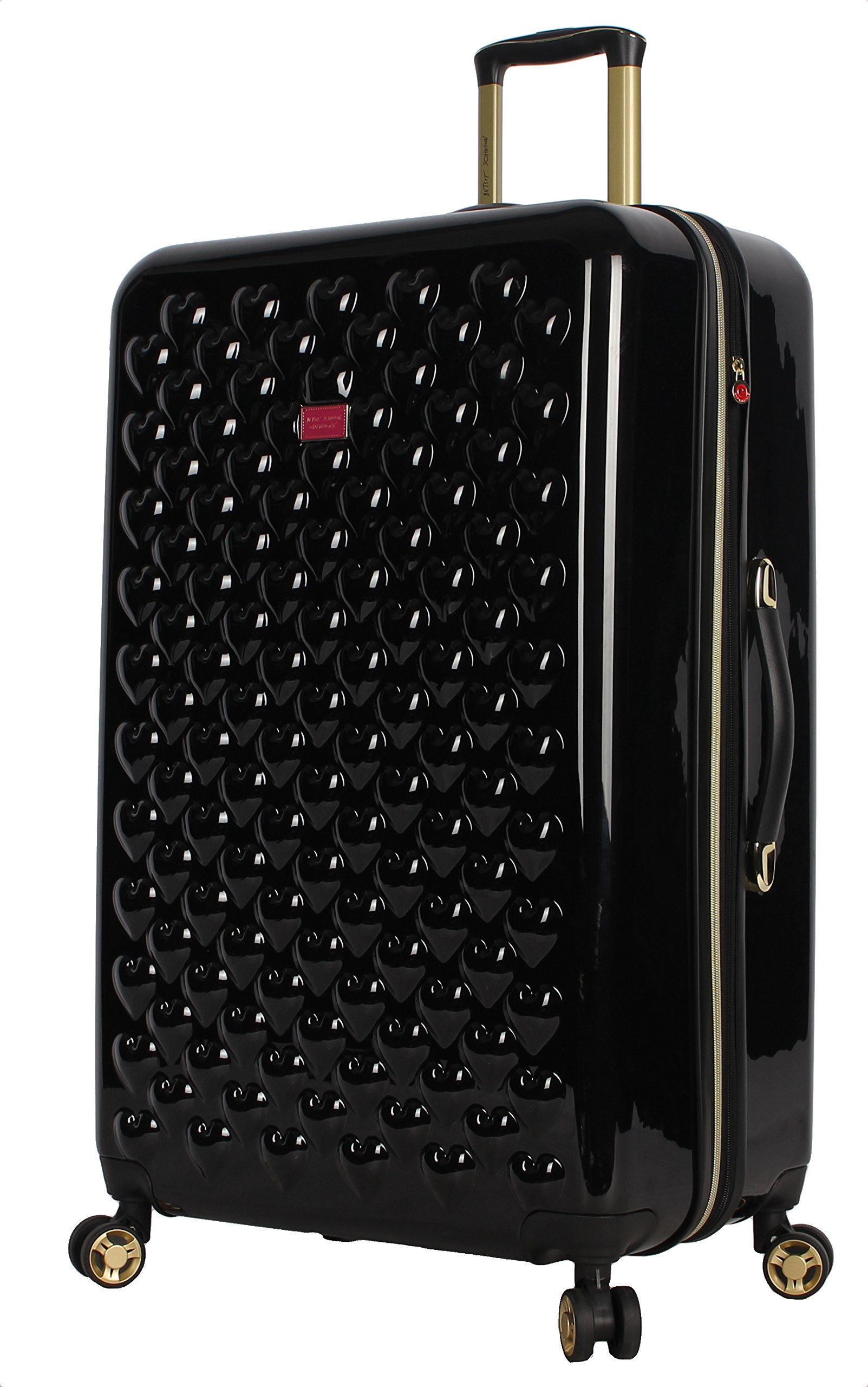 Betsey Johnson30 Inch Checked Luggage Collection - Expandable Scratch Resistant (ABS + PC) Hardside Suitcase - Designer Lightweight Bag with 8-Rolling Spinner Wheels (Heart to Heart Black)