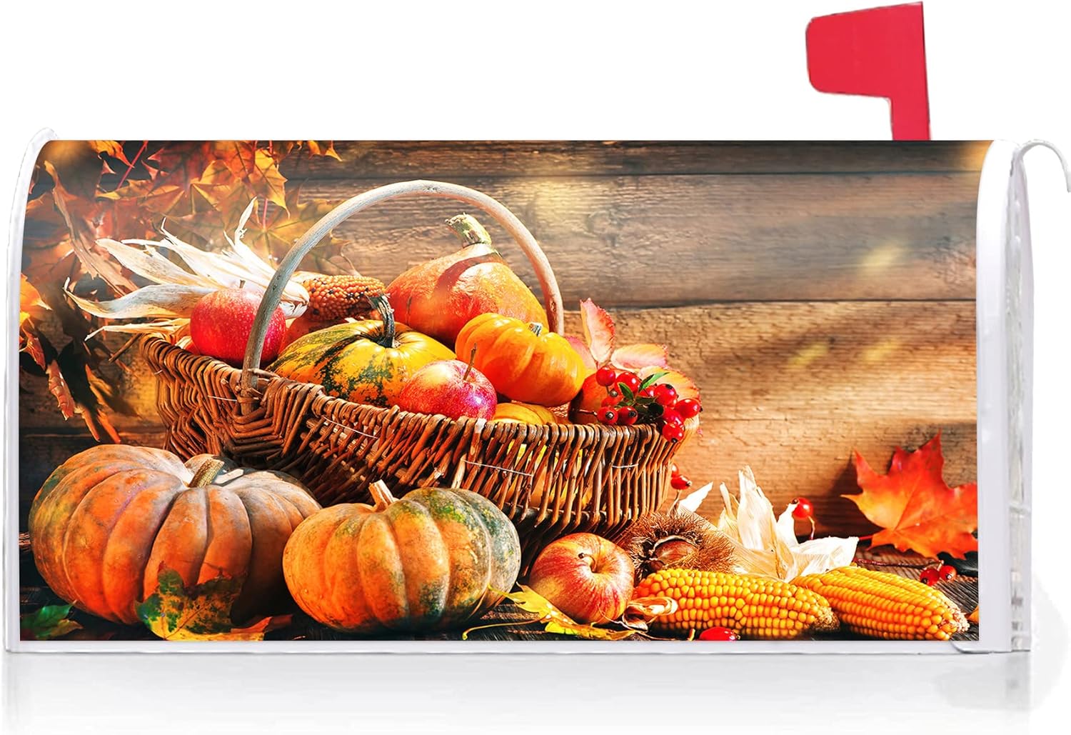 Texupday Fall Harvest Pumpkin Maple Leaves Decoration Mailbox Cover with Magnetic Strip Autumn Thanksgiving Mailbox Wraps Post Letter Box Cover Standard Size 21" X 18" Garden Outdoor Yard Decor