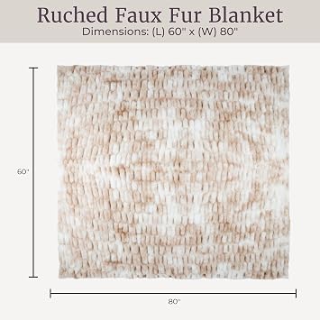 Lavish Home Oversized Ruched Faux Fur Blanket, Cream, 60 x 80