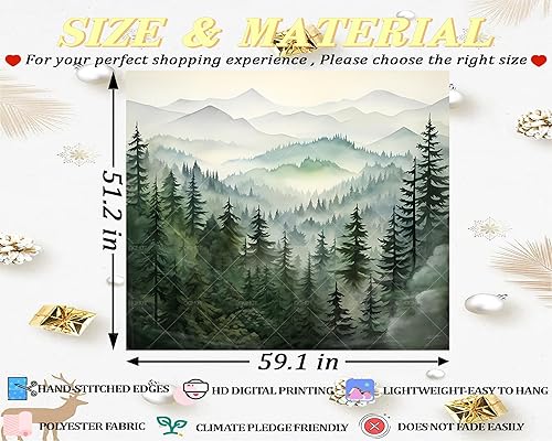 Miniatura 4 de QGHOT Tapiz de bosque montañas, tapiz de montaña brumosa, tapiz para colgar en la pared, paisaje escénico, tapiz de pared para dormitorio, estético,