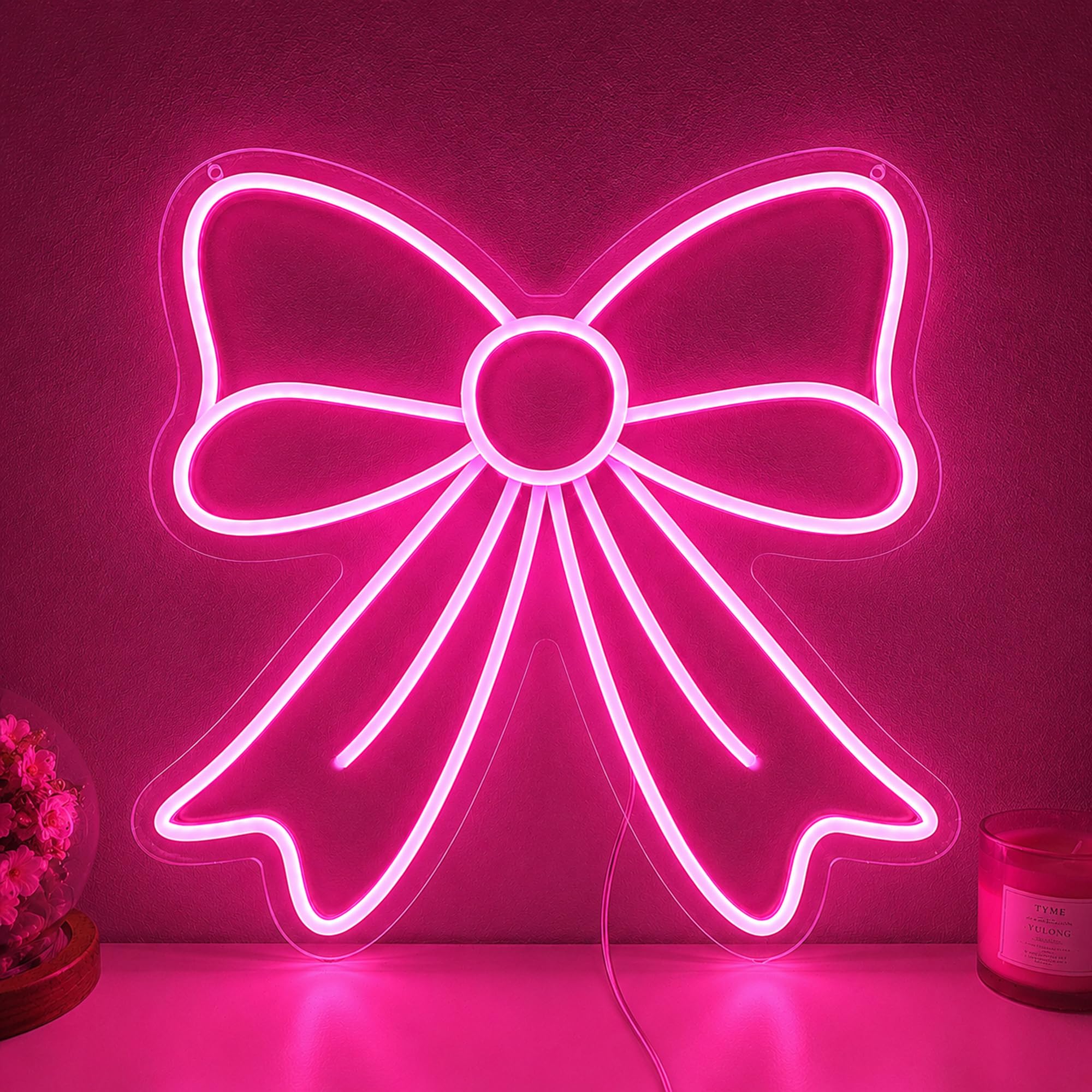 Pink Bow LED Neon Sign 38 x 36 cm, Cute Bowknot LED Wall Light for Girls, Teens & Women, Coquette Aesthetic Bedroom Decor, Preppy Room Wall Decor, Night Light for Christmas Birthday Gifts