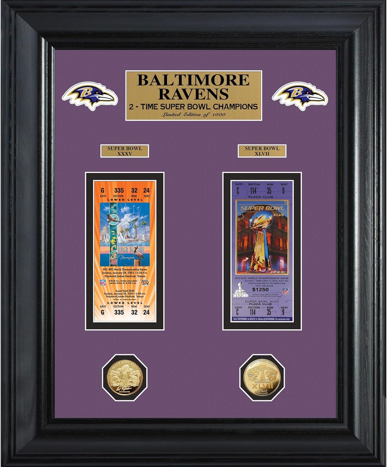 Highland Mint NFL Super Bowl Ticket and Game Coin Collection Framed