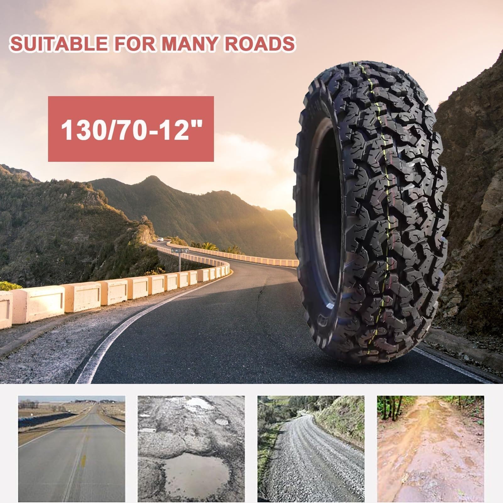 130/70-12 Opona Bezdętkowa do Motocykla, 8 PR Off Road Dirt Snow Opony z Przodu/Tyłu, 130/70/12 Odporna na Zużycie Opona Neumaticos do Skutera/Motoroweru