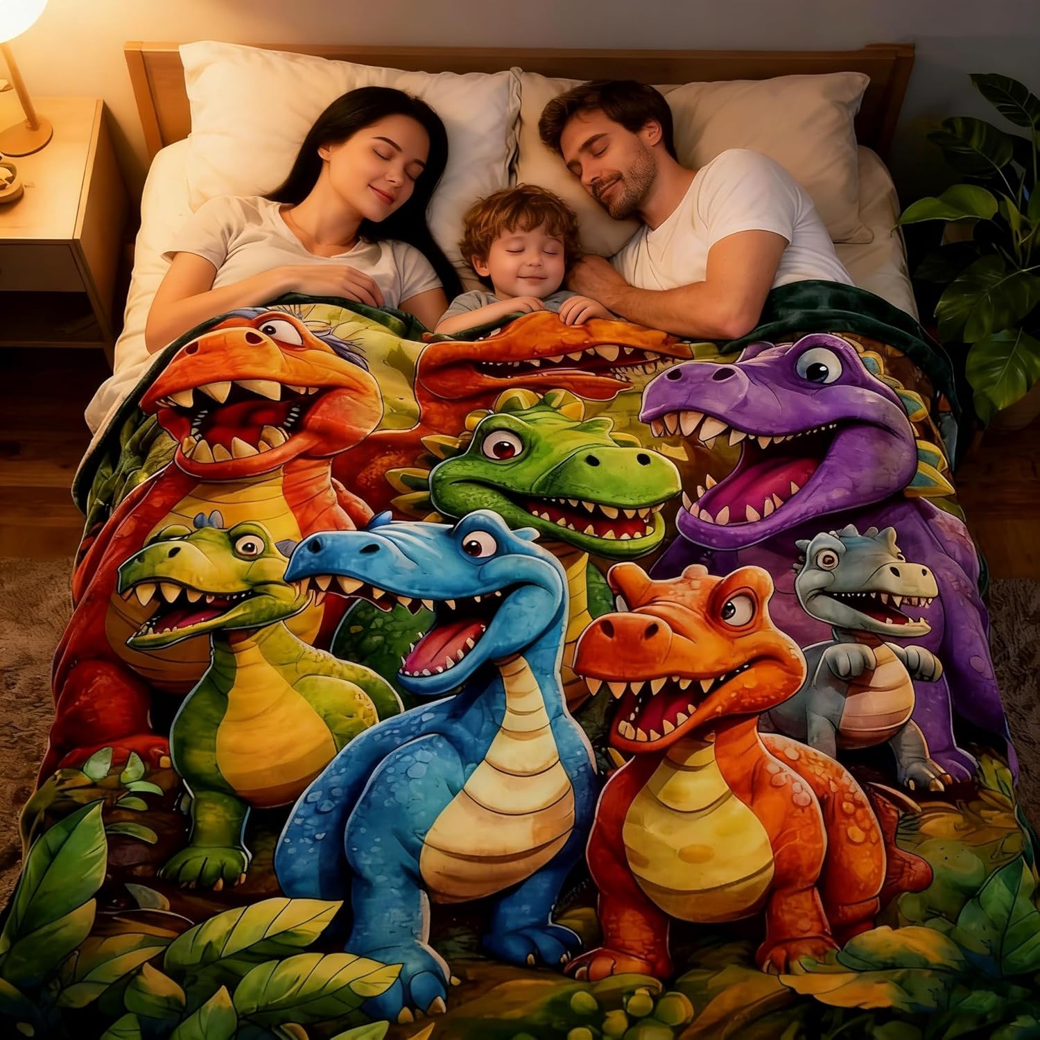 Cute Smiling Dinosaurs Hd Digital Print Flannel, Lightweight Flannel Throw Blanket Ultra-Soft, Warm All-Season Blanket for Couch Bed Contemporary Animal Theme (60"x50")