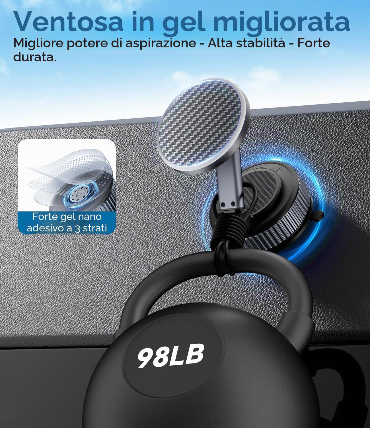 15W Supporto Telefono Caricatore Wireless Magnetico Porta Cellulare con Ventosa, [Ruotabile a 360° e Pieghevole] Ricarica Rapida Supporto Auto Compatibile con Magsafe iPhone 16 15 14 13 12